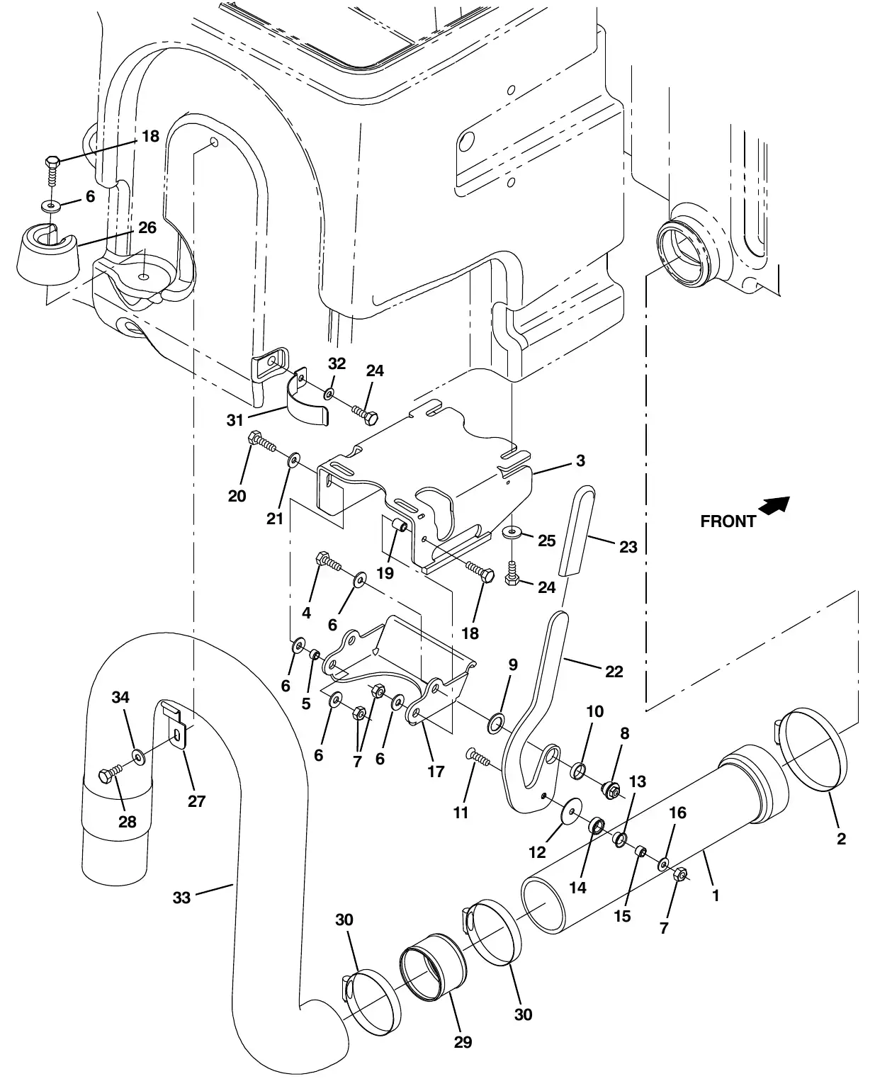 Tennant M20 solution tank drain group exploded view