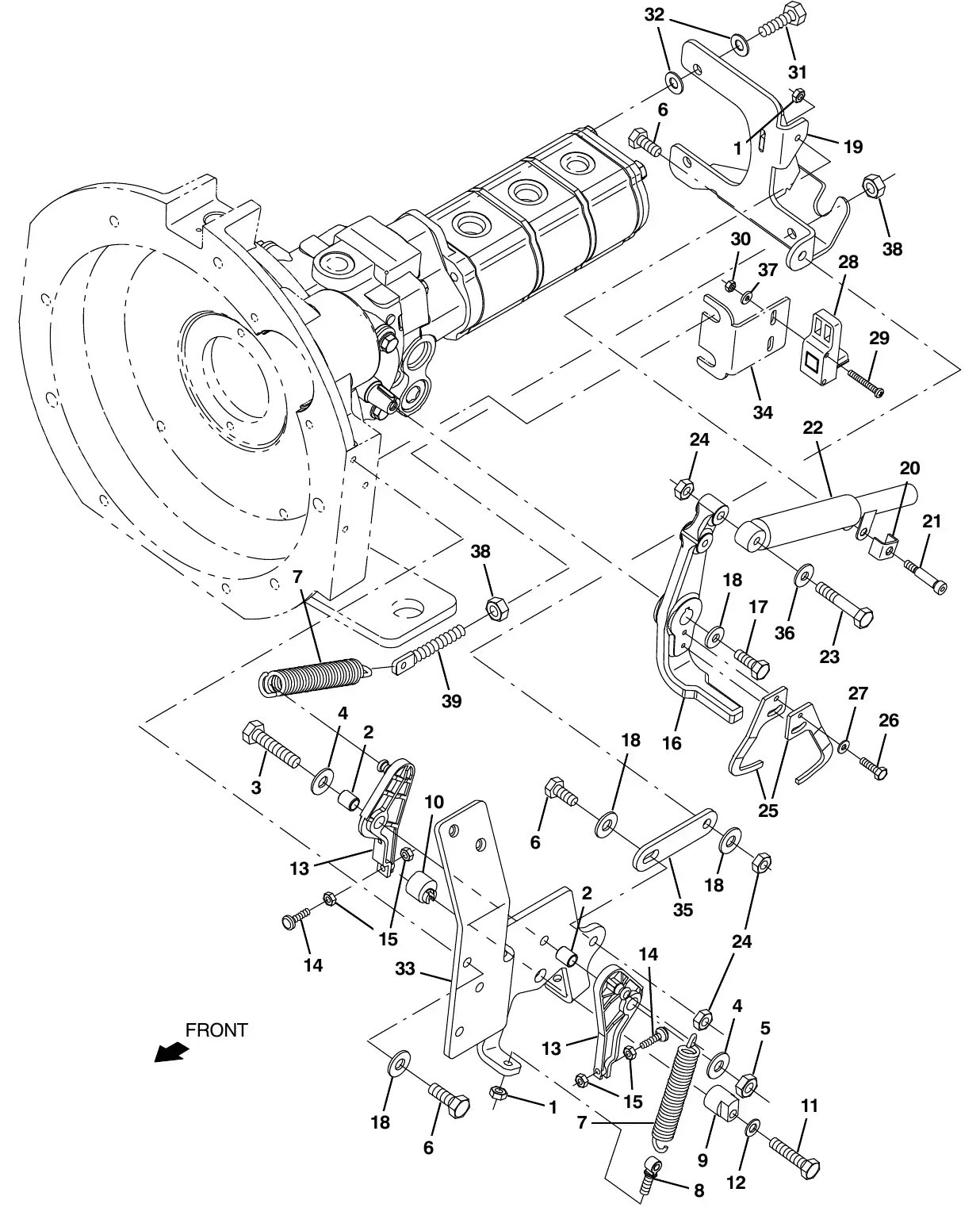Tennant M20 psi hydraulic pump linkage group (s/n 016001 - ) exploded view
