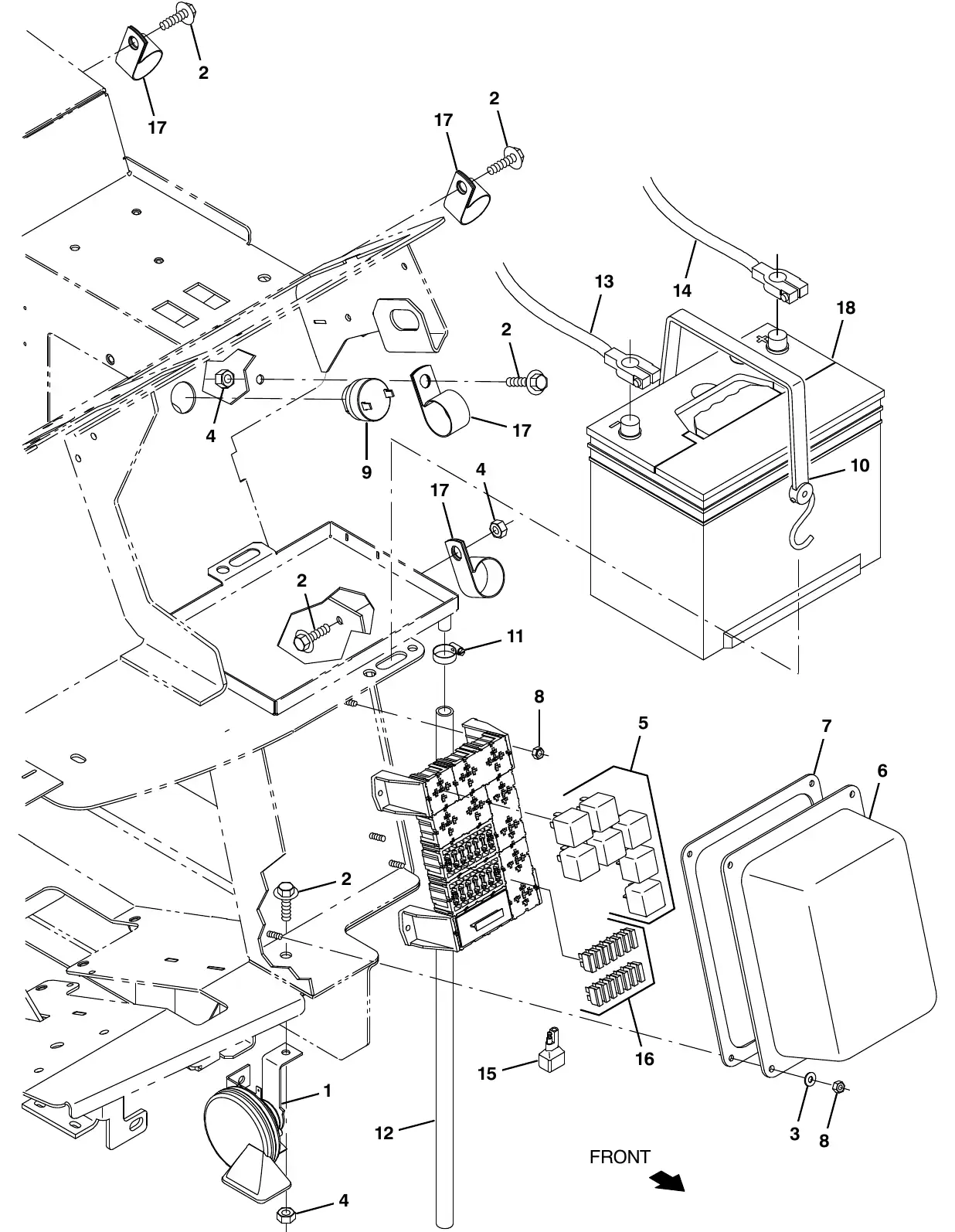 Tennant M20 battery and electrical group exploded view