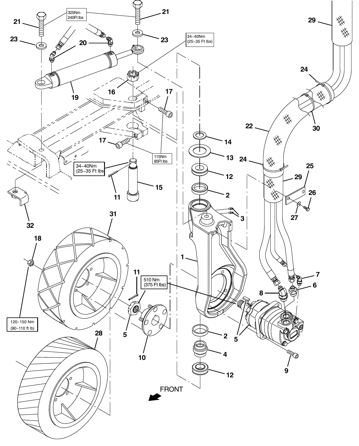 Tennant M20 wheel group, front drive exploded view
