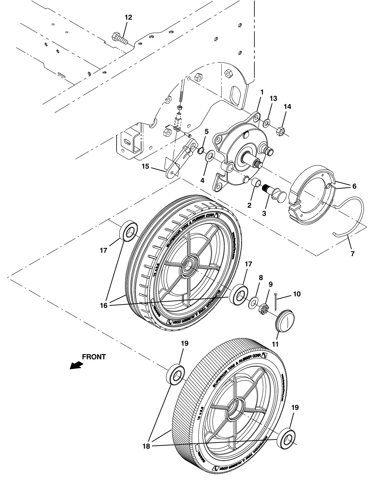 Tennant M20 wheel group, rear exploded view