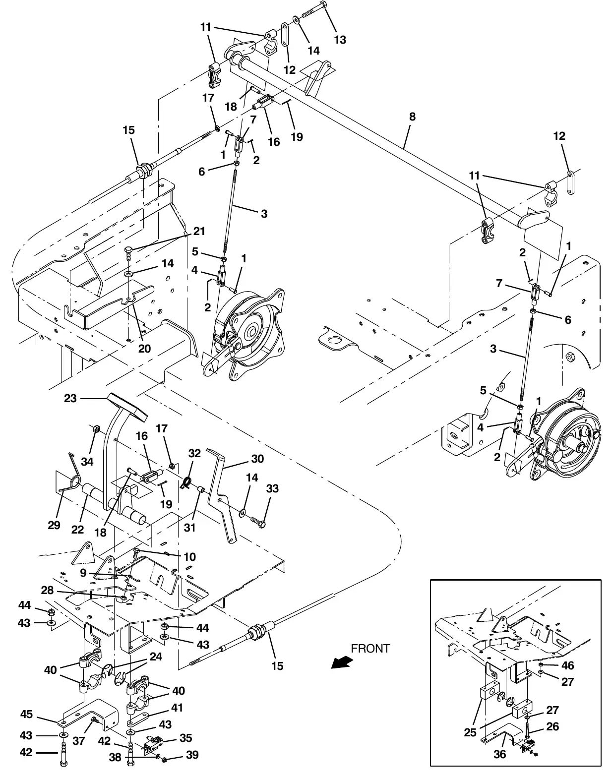 Tennant M20 brake pedal linkage group exploded view