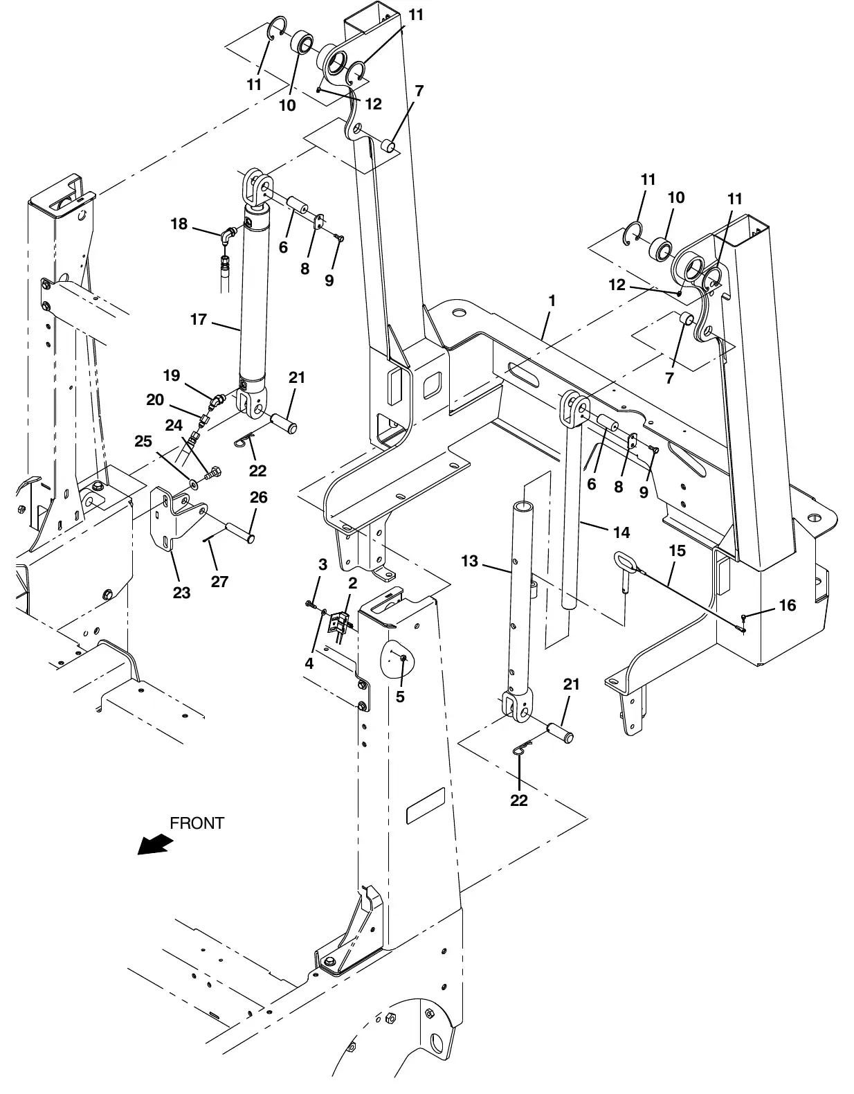 Tennant M20 hopper lift arms group exploded view