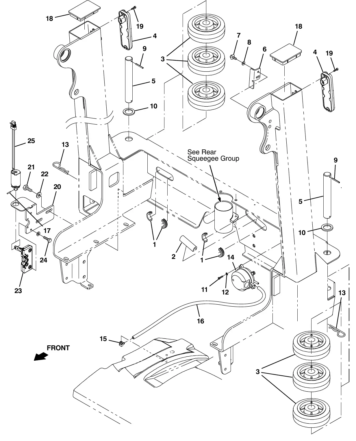 Tennant M20 hopper bumper group exploded view
