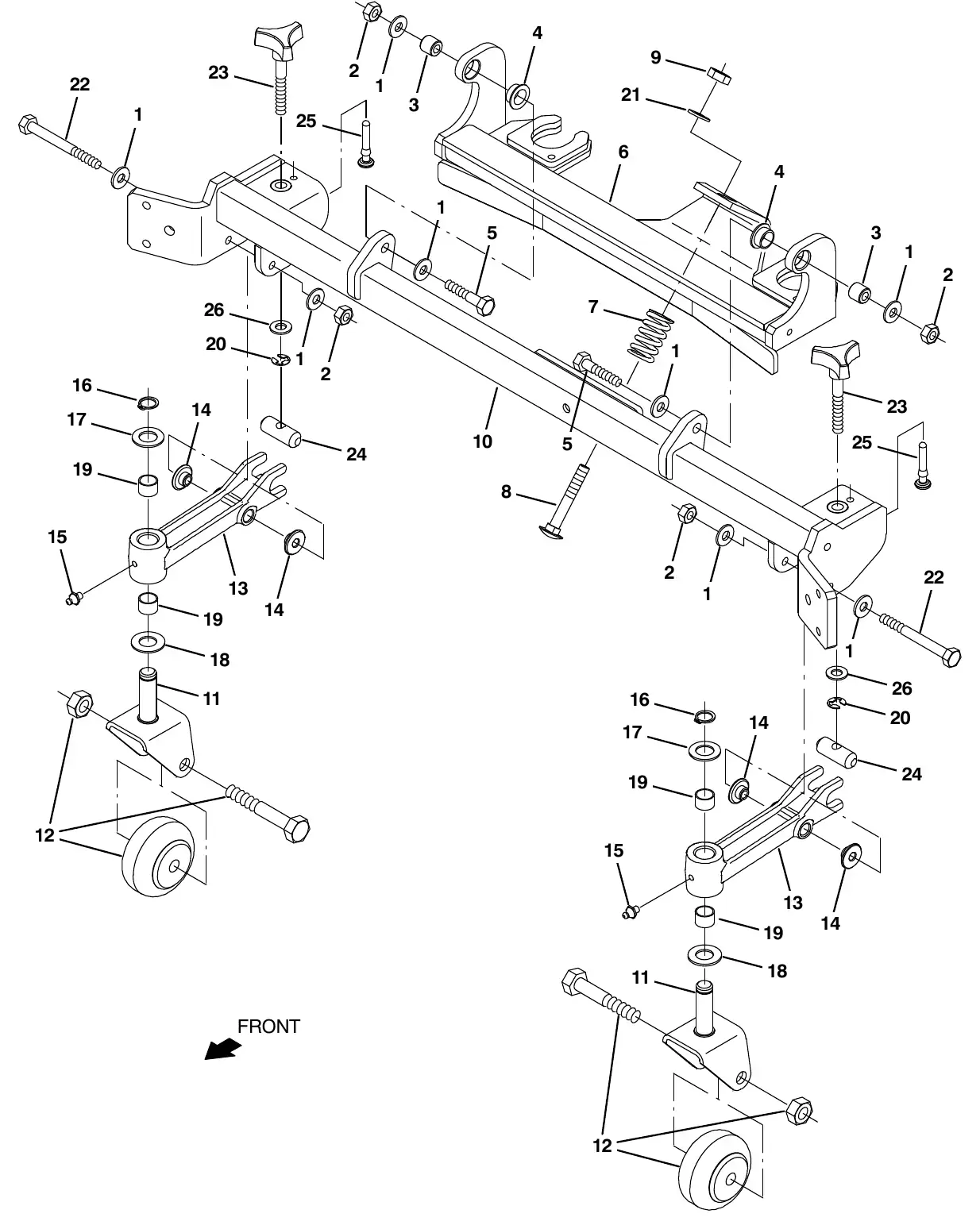 Tennant M20 squeegee linkage group, rear exploded view