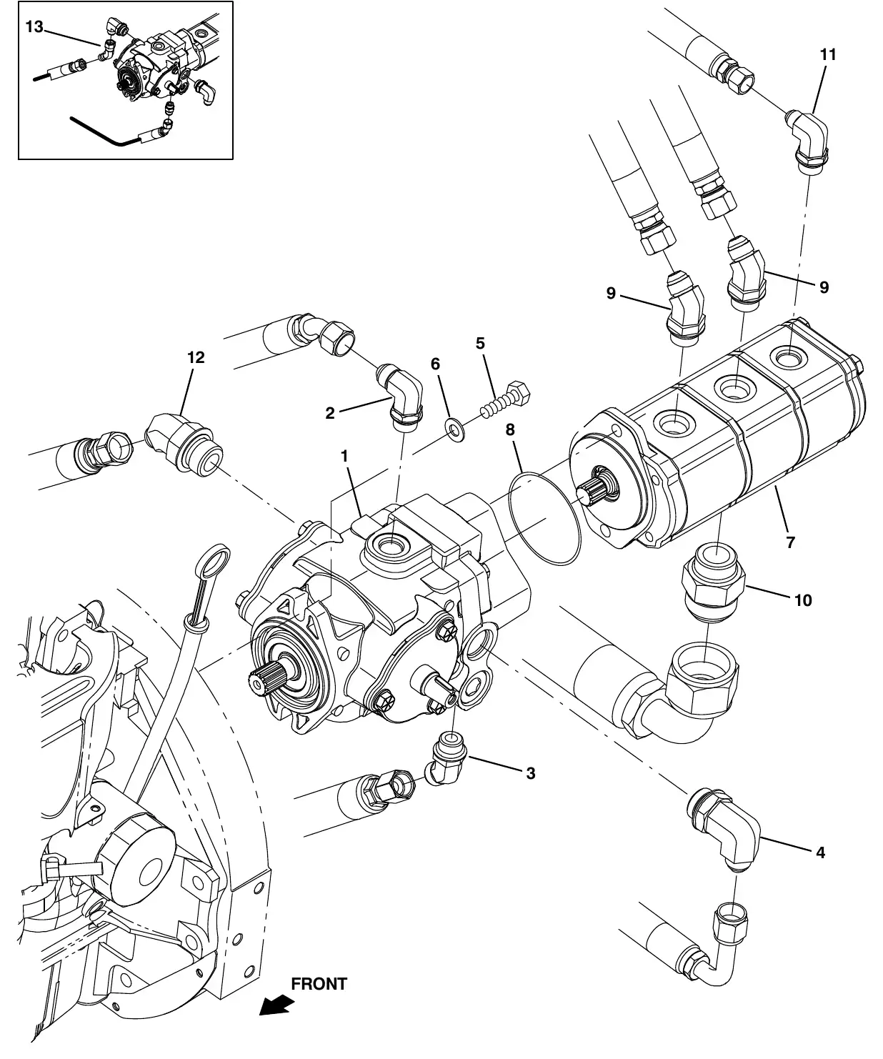 Tennant M20 hydraulic pumps group exploded view