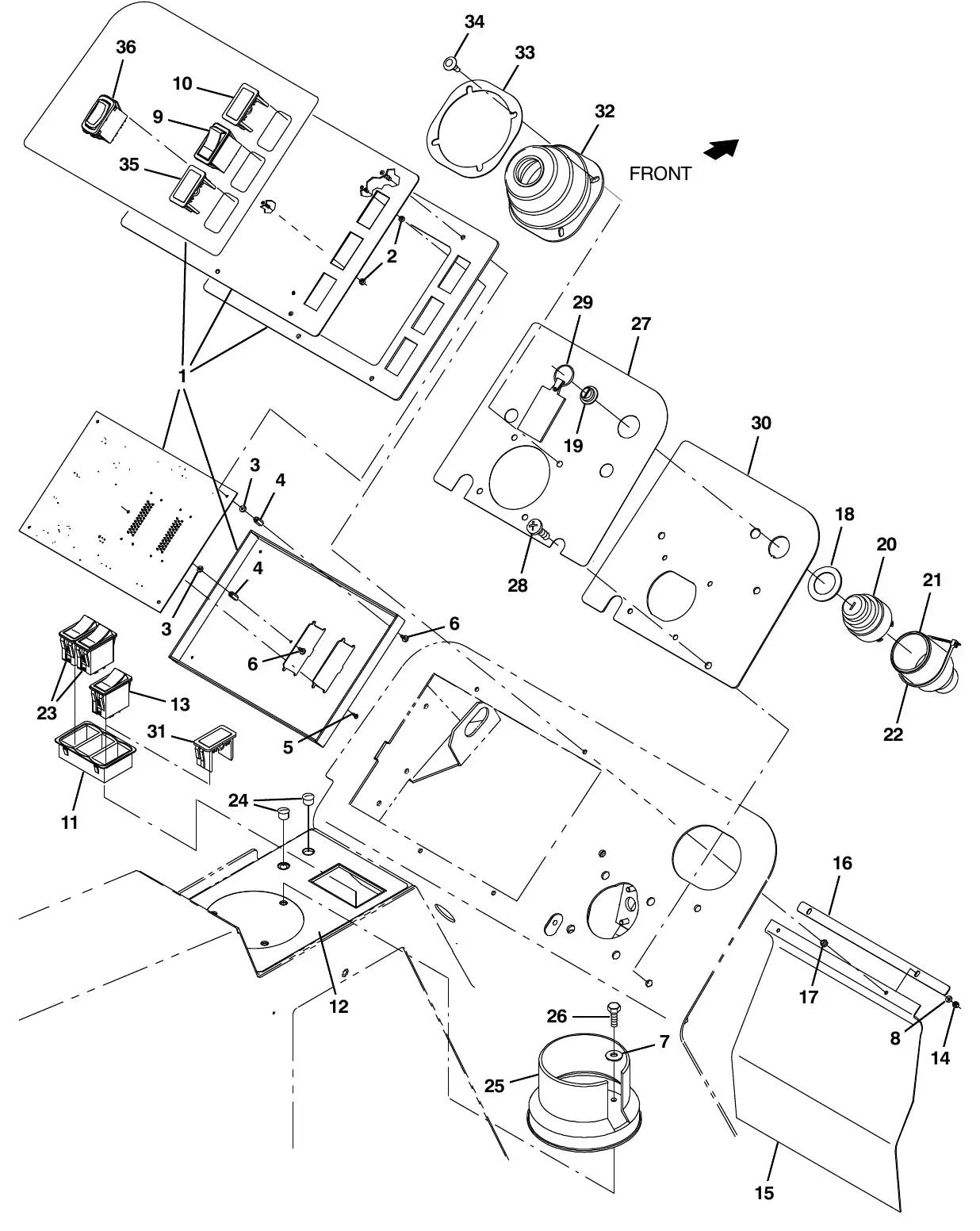 Tennant M20 instrument panel group exploded view