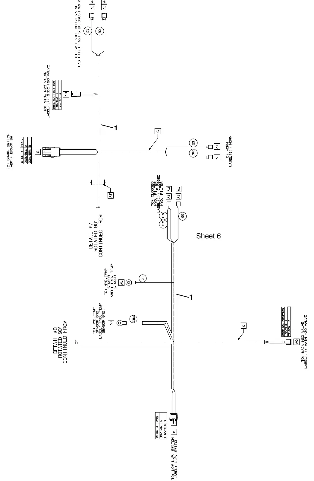 Tennant M20 electrical wire harness group, main ( s/n 008000 - 014000) exploded view