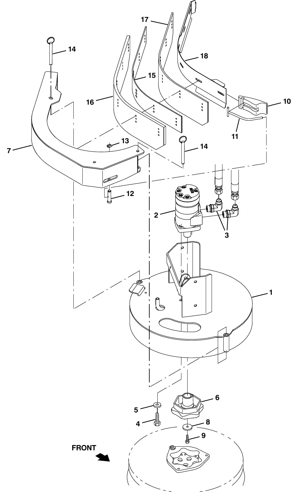 Tennant M20 side brush motor group exploded view