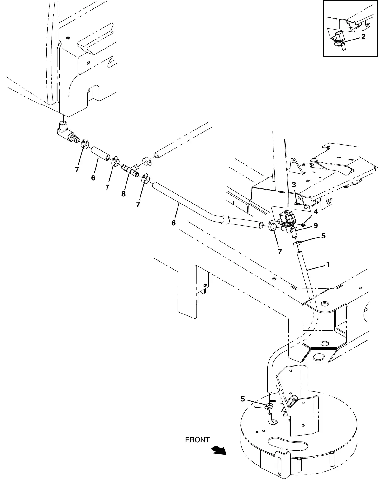 Tennant M20 side brush solution control group (s/n 008000 - 014000) exploded view