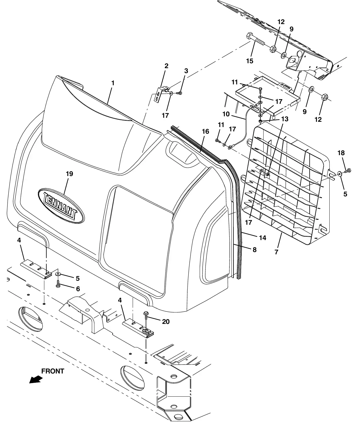Tennant M20 front cover group exploded view