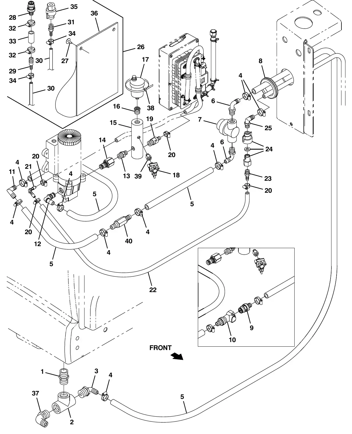 Tennant M20 ec - h20 solution pump supply group (s/n 008000 - 014000) exploded view
