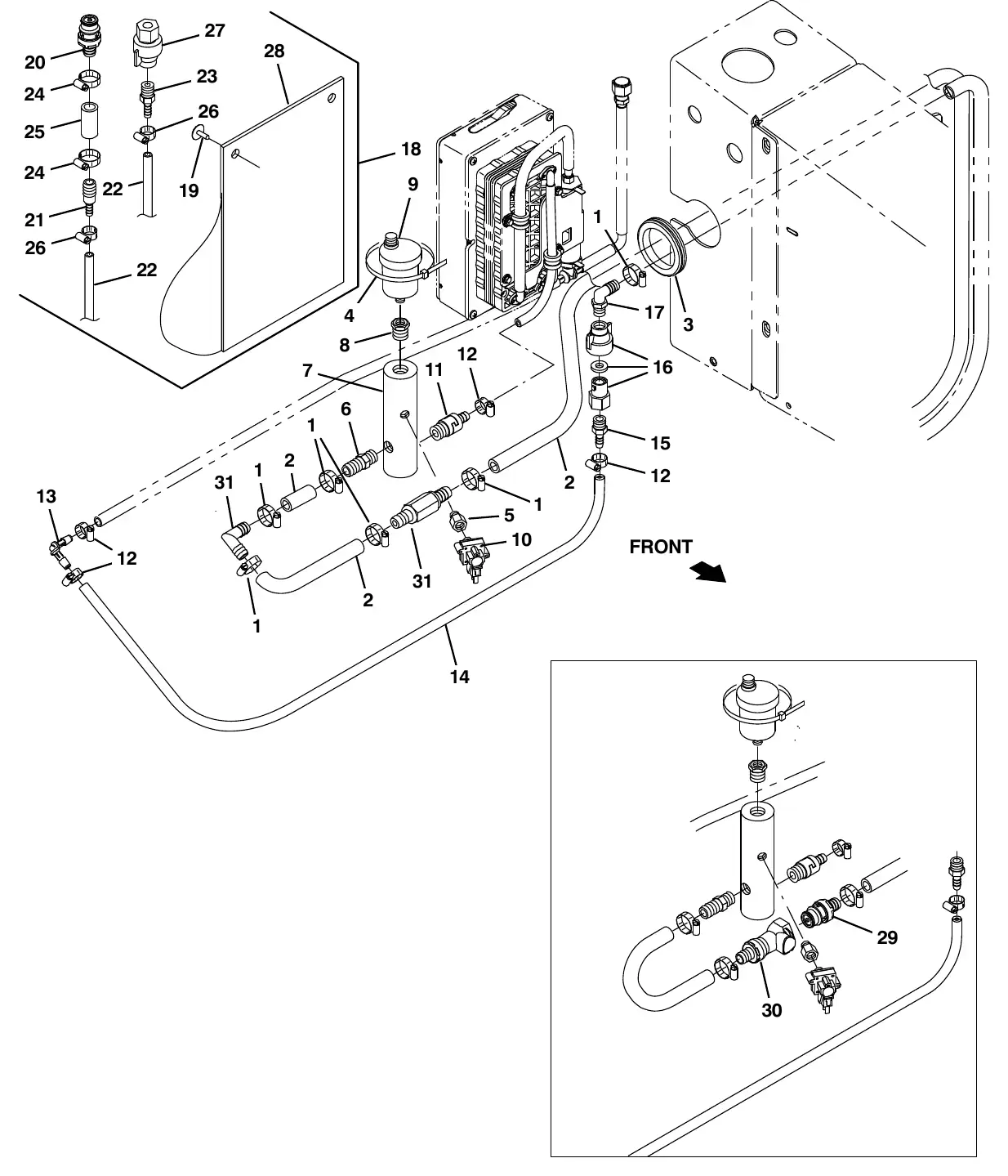 Tennant M20 ec - h20 solution pump supply group (s/n 014001 - ) exploded view