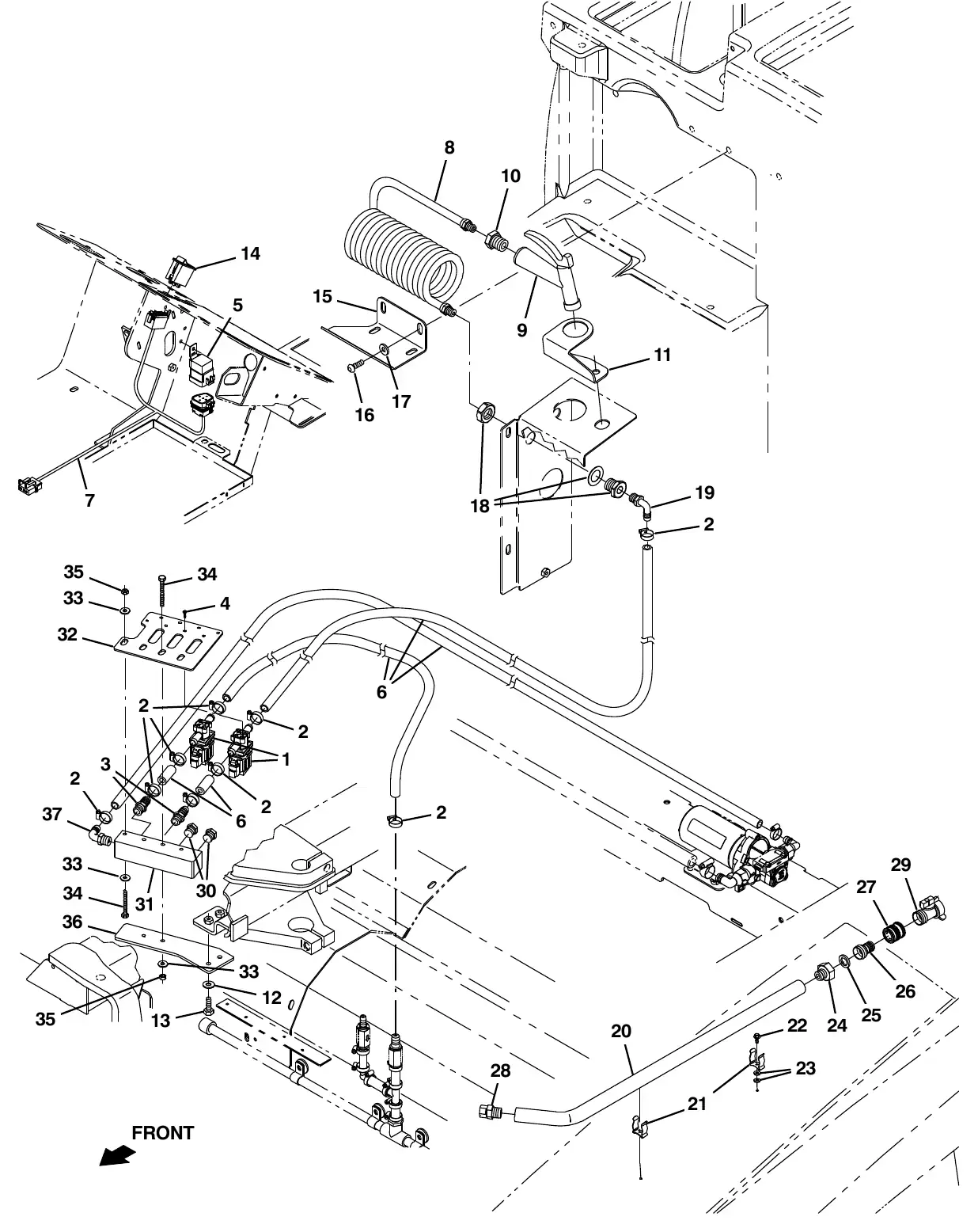 Tennant M20 spray nozzle group (s/n 014001 - ) exploded view