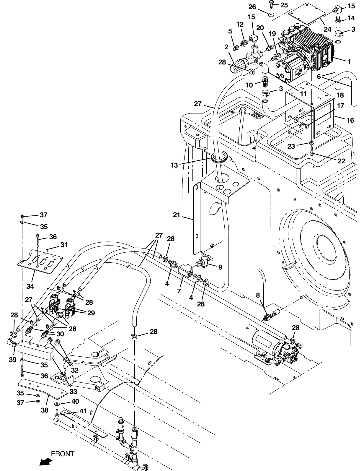 Tennant M20 pressure washer solution group (s/n 014001 - ) exploded view