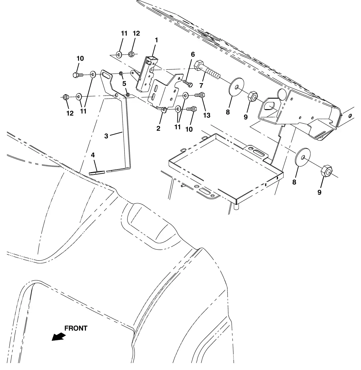Tennant M20 front cover latch group exploded view