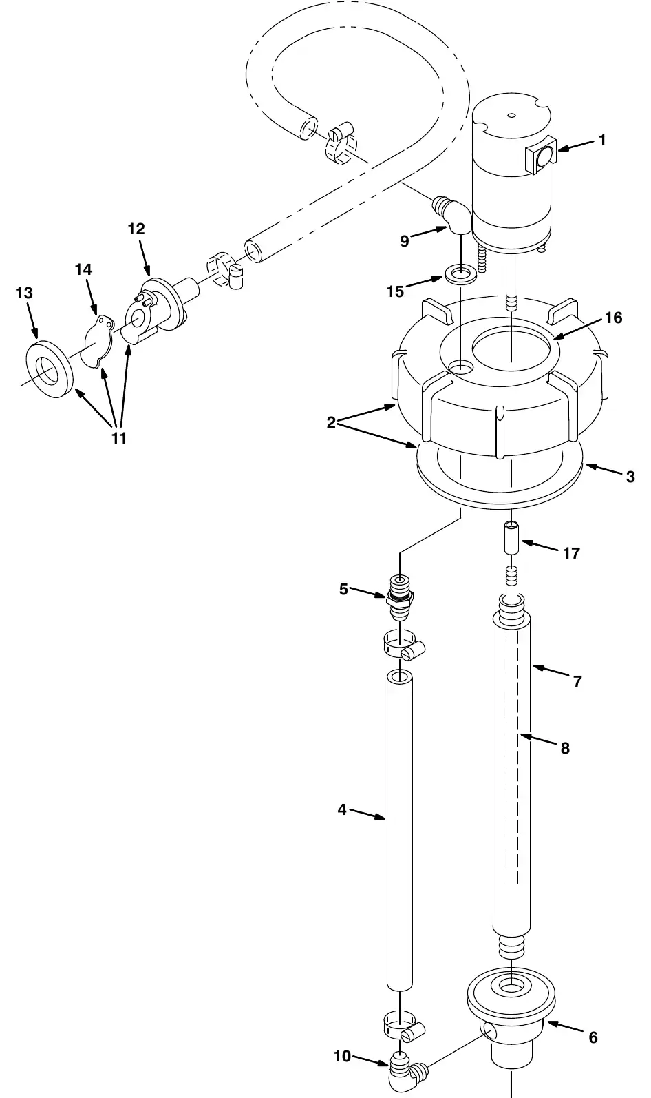 Tennant M20 extended scrub pump breakdown, 1021210 exploded view