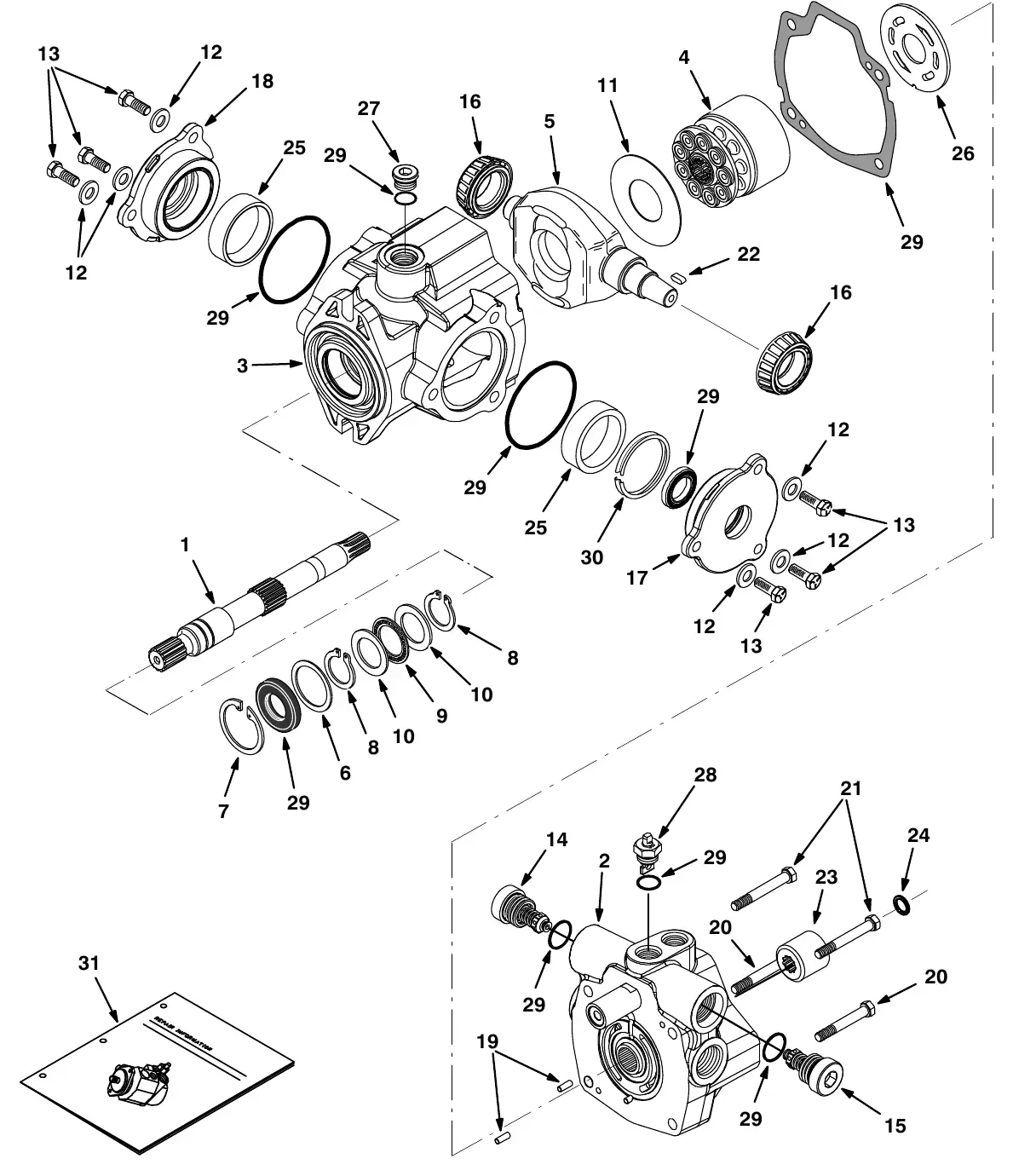 Tennant M20 hydraulic pump breakdown, 1024251 exploded view