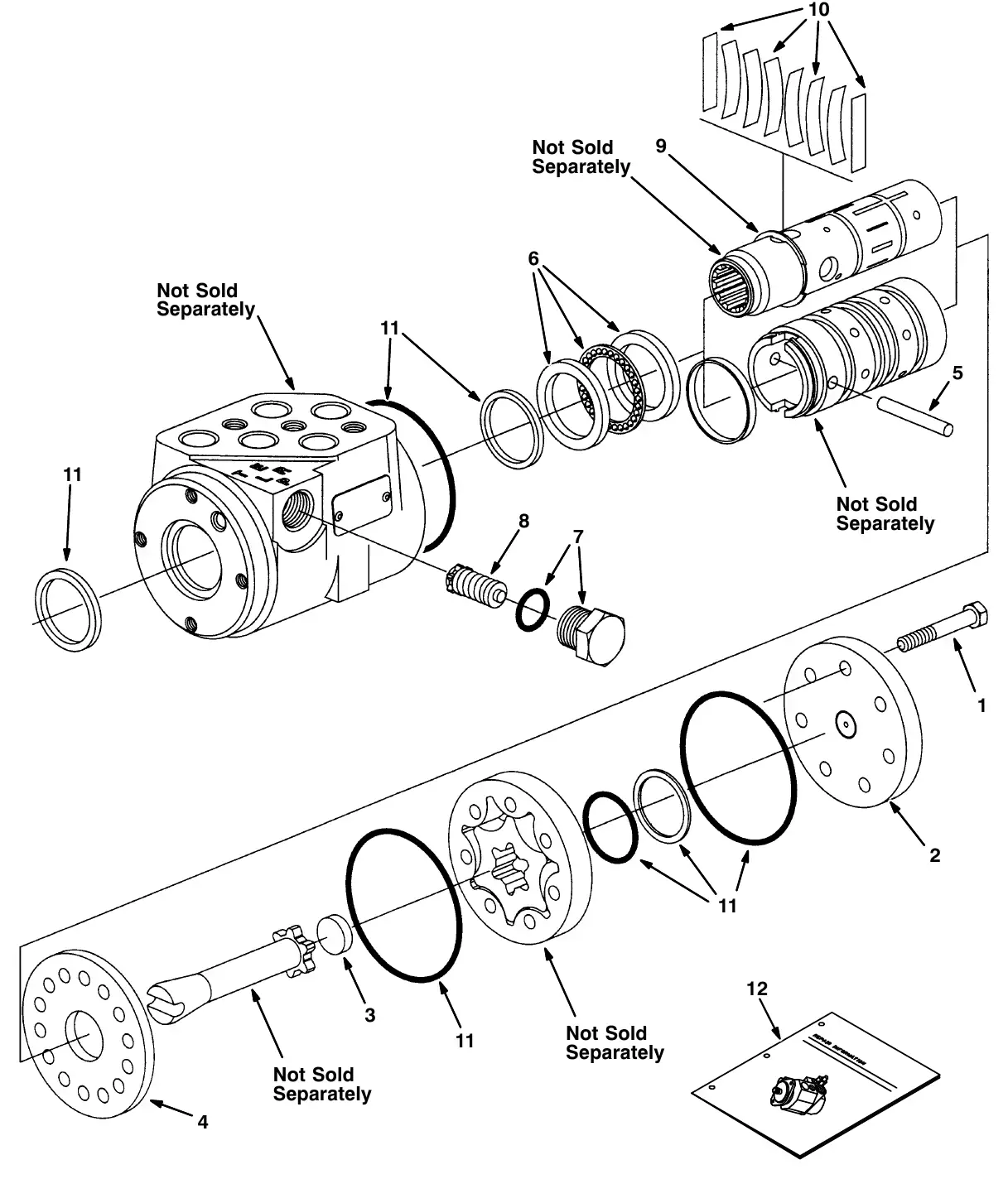 Tennant M20 hydraulic steering valve breakdown, 1024260 exploded view
