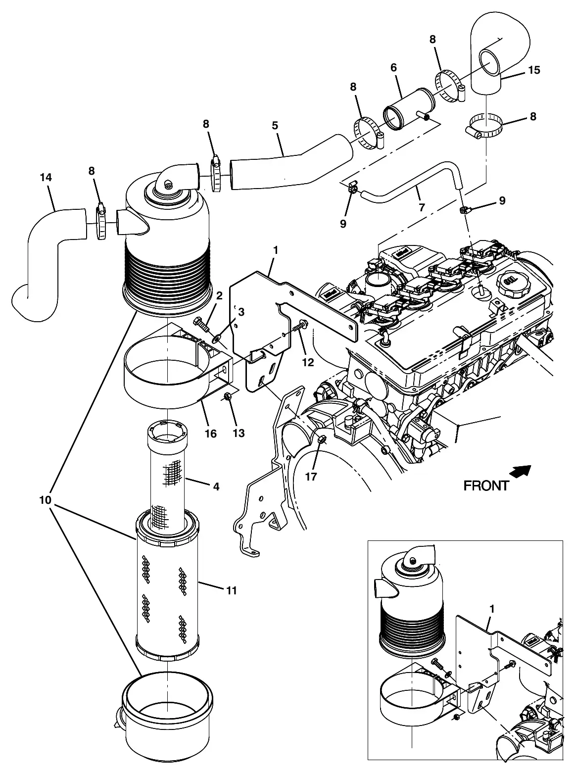 Tennant M20 mitsubishi engine air cleaner group, gas (s/n 008000 - 015000) exploded view