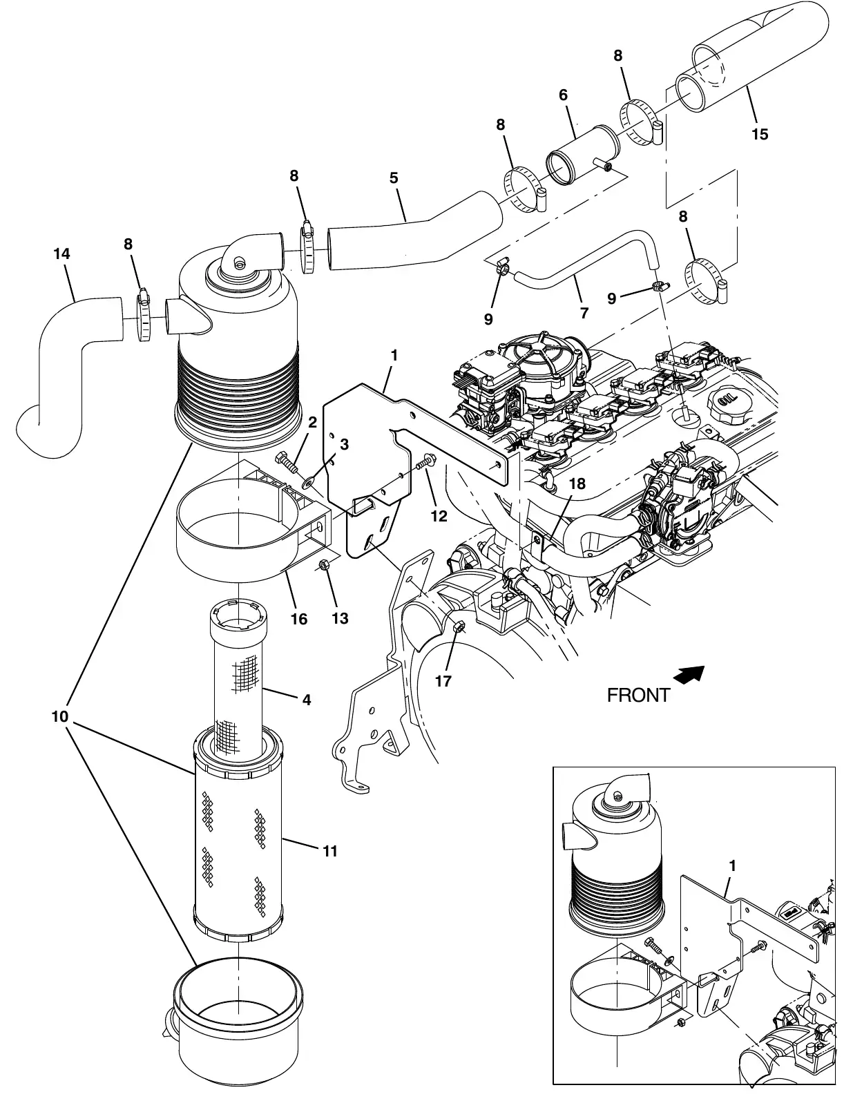 Tennant M20 mitsubishi engine air cleaner group, lpg (s/n 008000 - 015000) exploded view