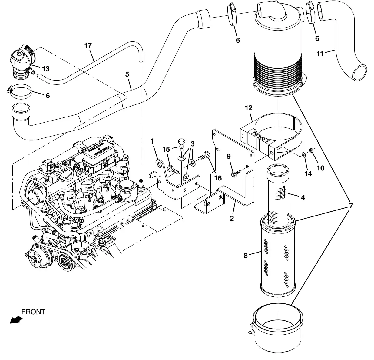 Tennant M20 kubota engine air cleaner group, gas (s/n 015001 - 016999) exploded view