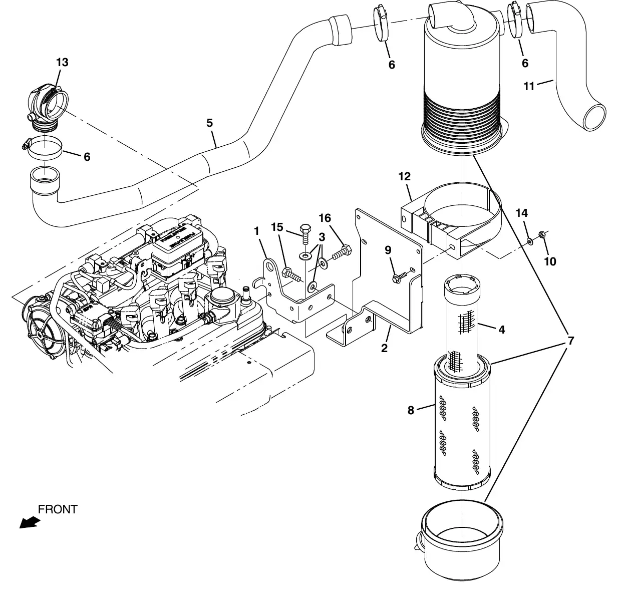 Tennant M20 kubota engine air cleaner group, lpg (s/n (015001 - 016999) exploded view