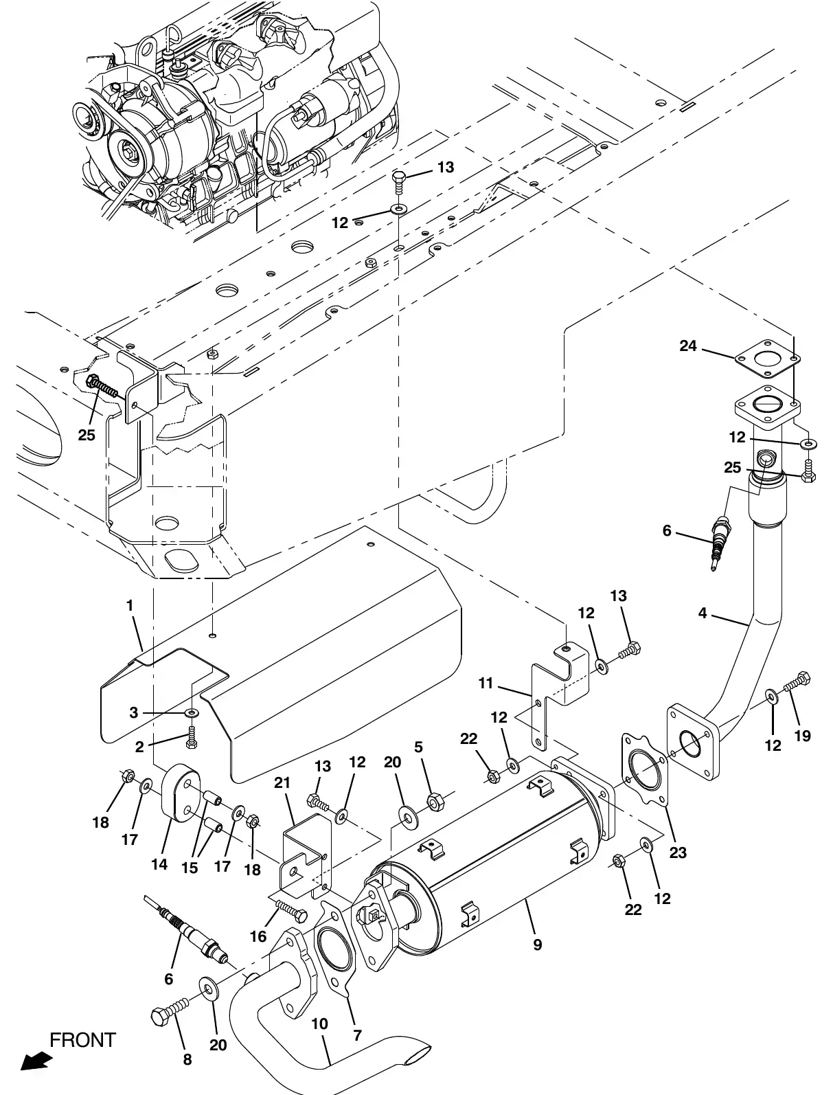Tennant M20 kubota engine muffler group (s/n 015001 - 016999) exploded view