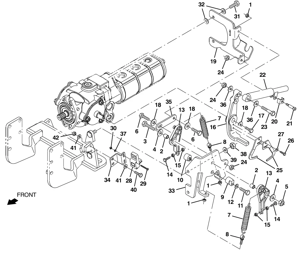 Tennant M20 kubota hydraulic pump linkage group (s/n 014001 - 016999) exploded view