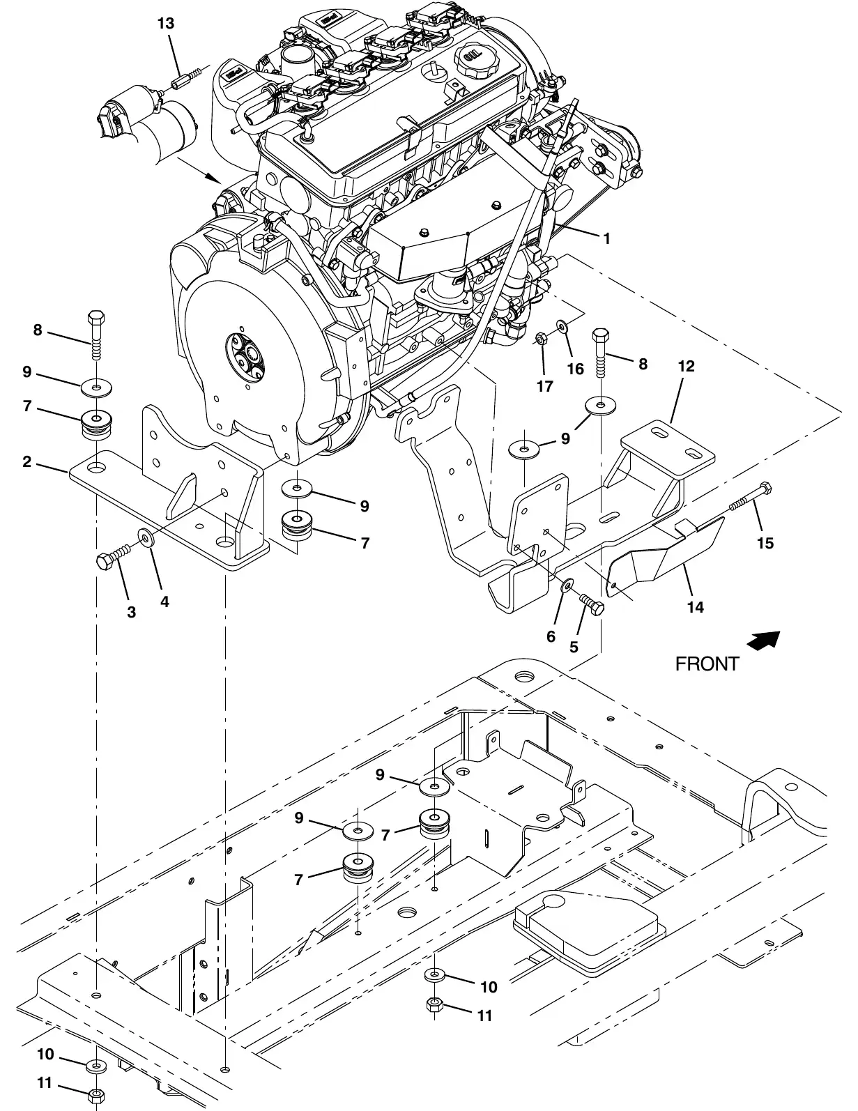 Tennant M20 psi engine and mount group, gas (s/n 017000 - ) exploded view