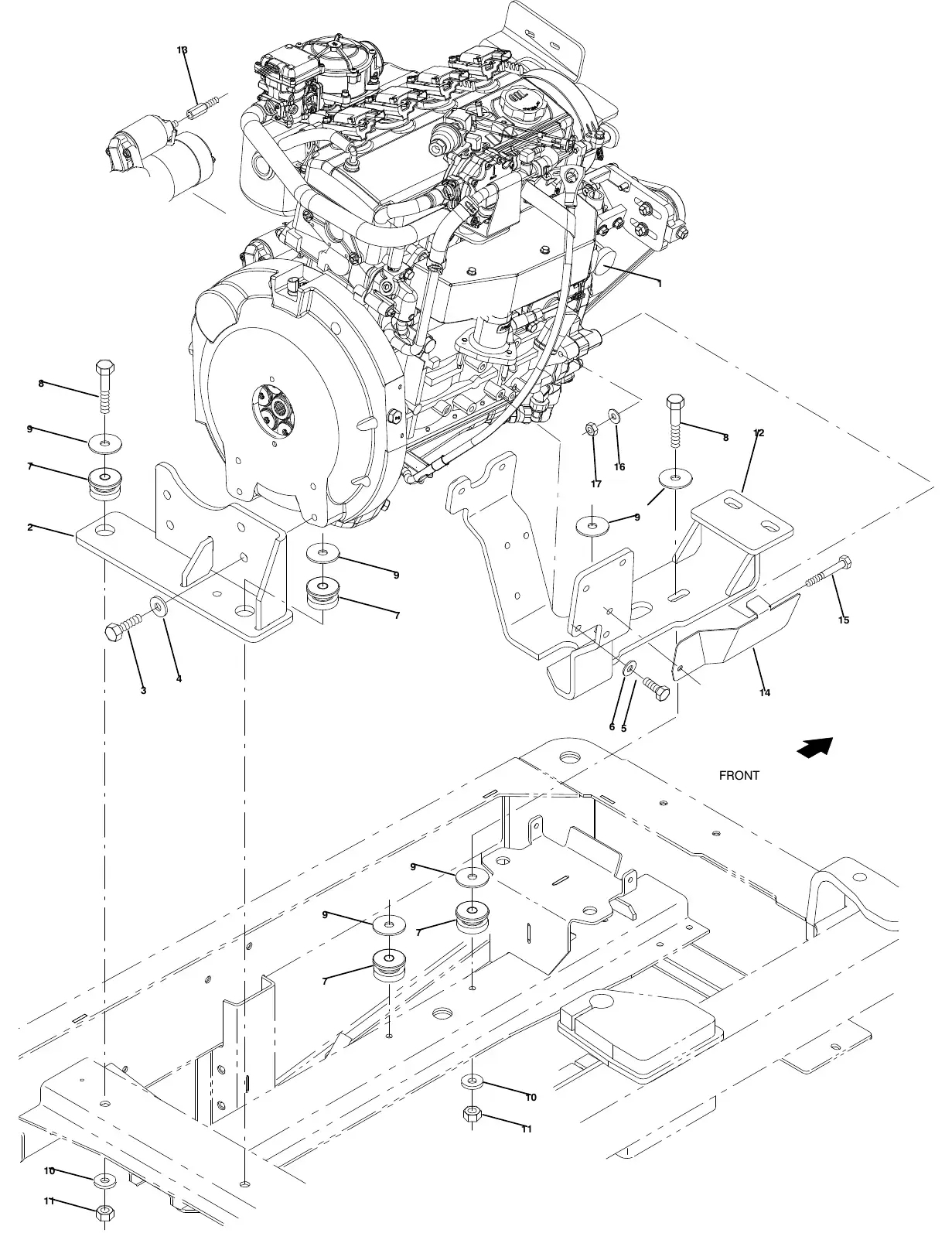Tennant M20 psi engine and mount group, lpg (s/n 017000 - ) exploded view