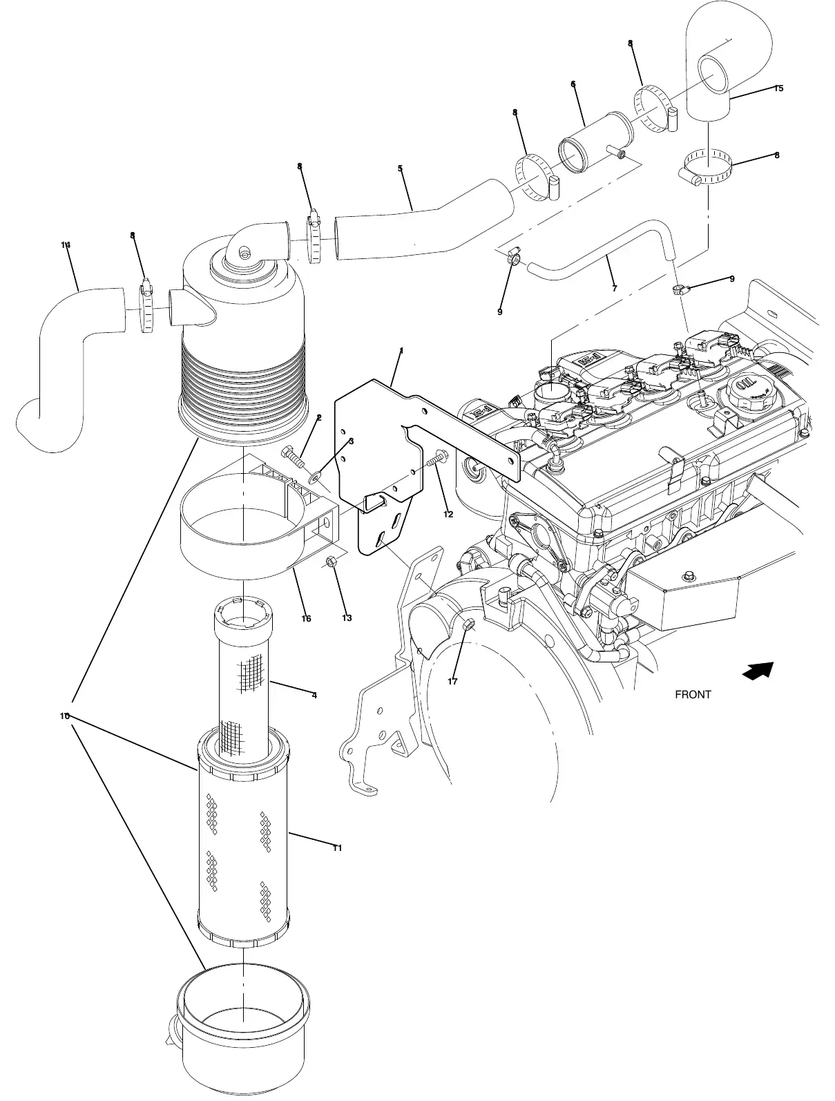 Tennant M20 psi engine air cleaner group, gas (s/n 017000 - ) exploded view