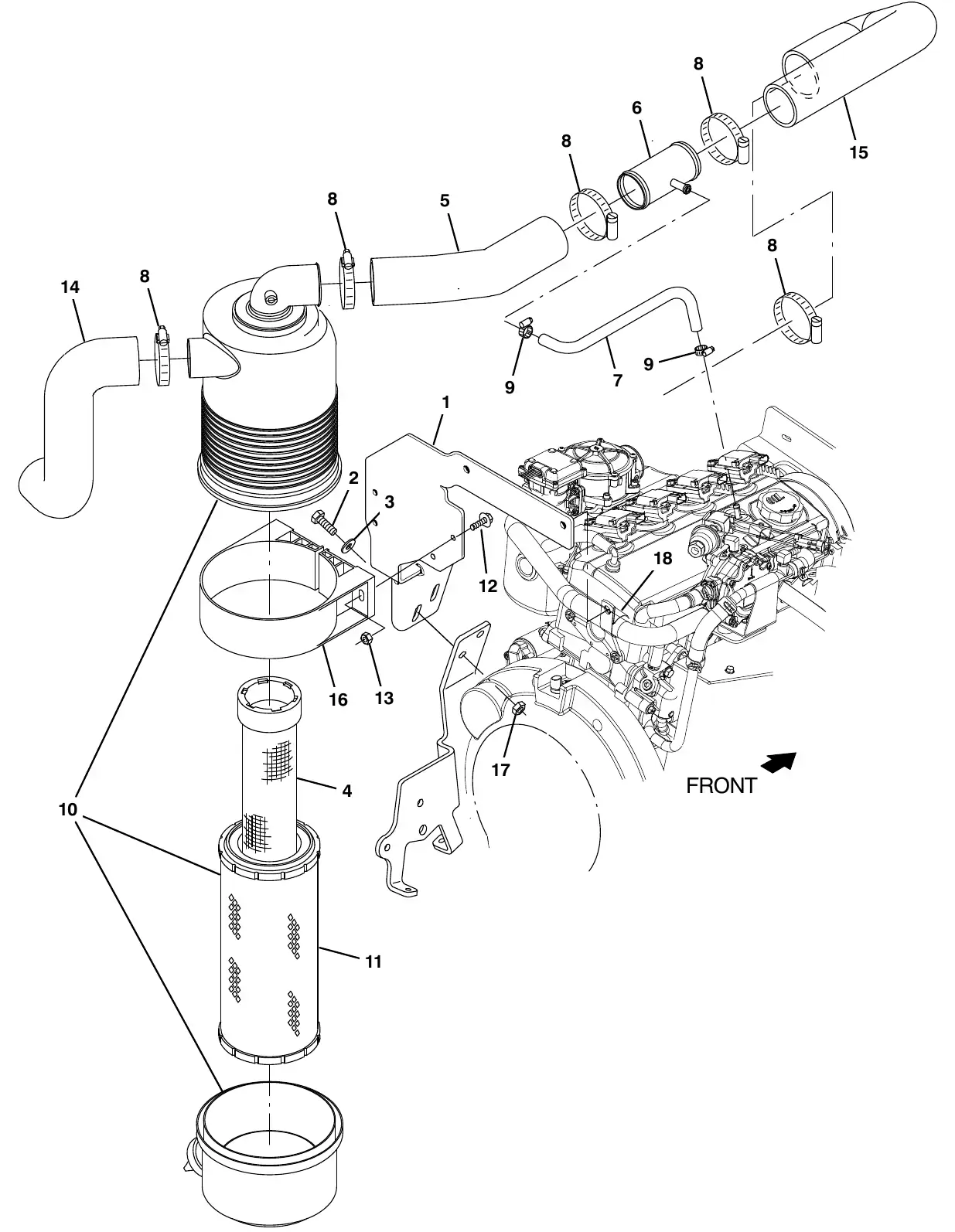 Tennant M20 psi engine air cleaner group, lpg (s/n 017000 - ) exploded view