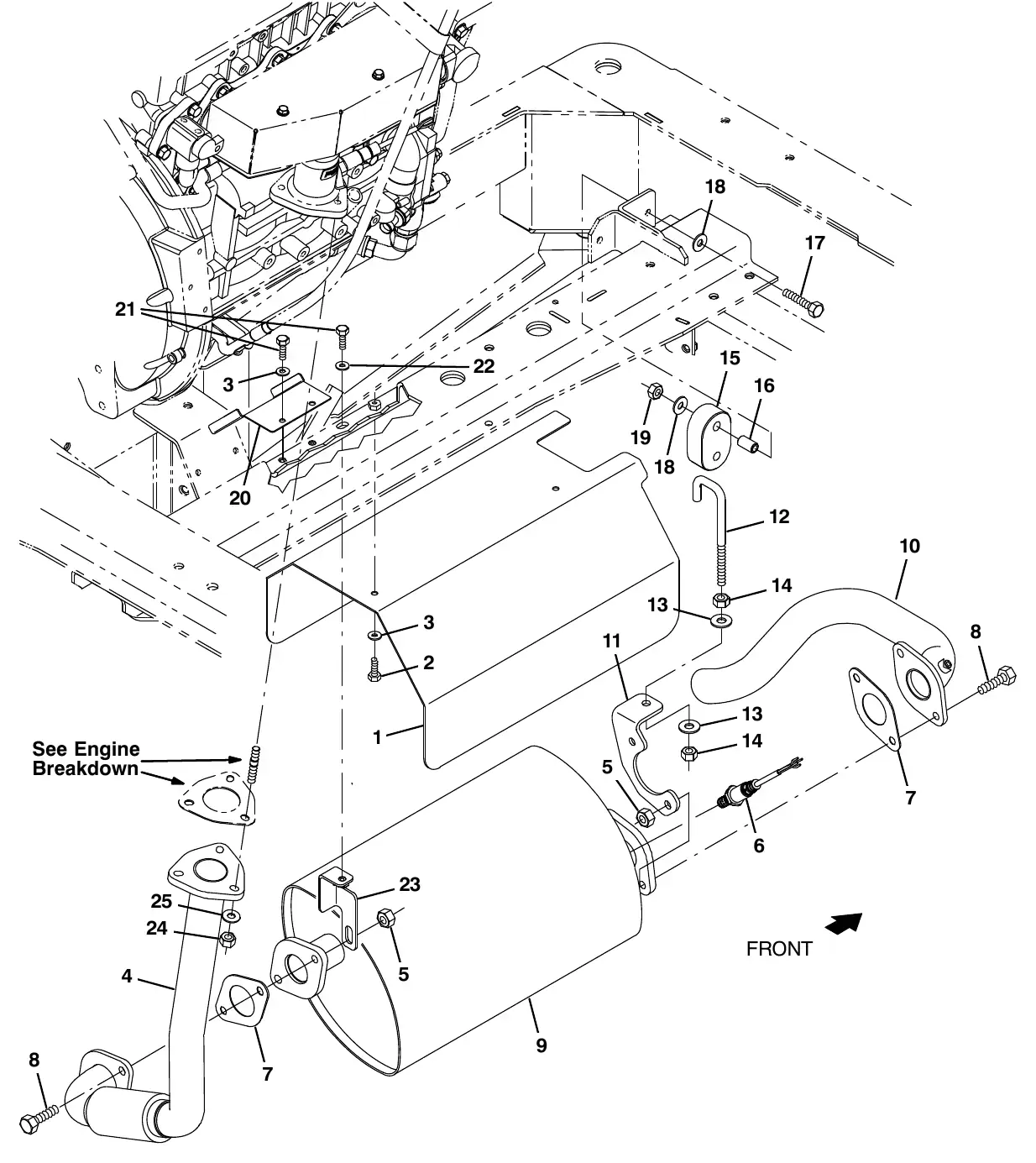 Tennant M20 psi engine muffler group (s/n 017000 - ) exploded view