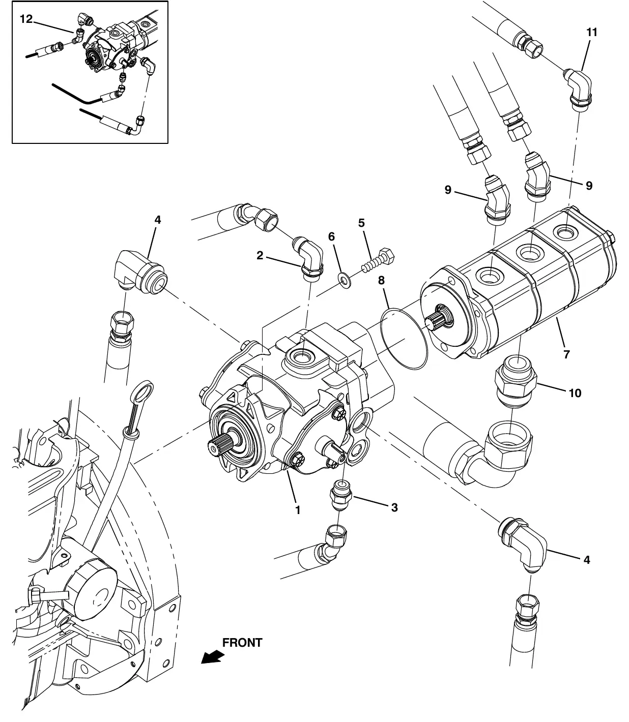 Tennant M20 hydraulic pumps group exploded view
