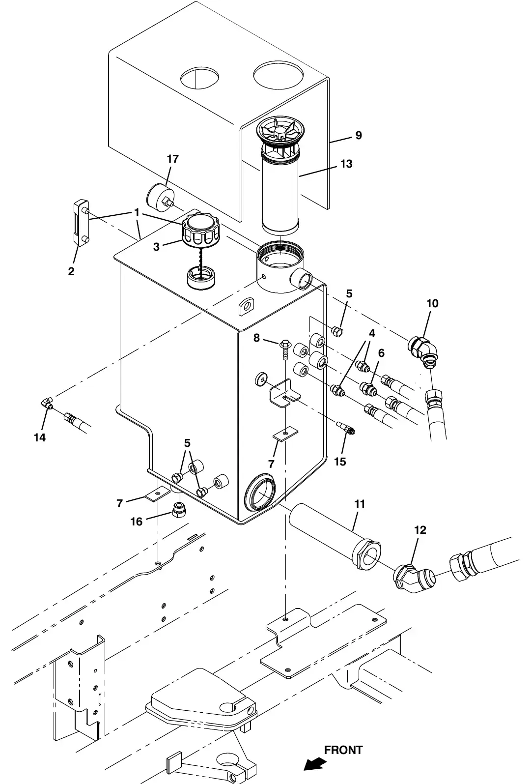 Tennant M20 hydraulic reservoir group exploded view