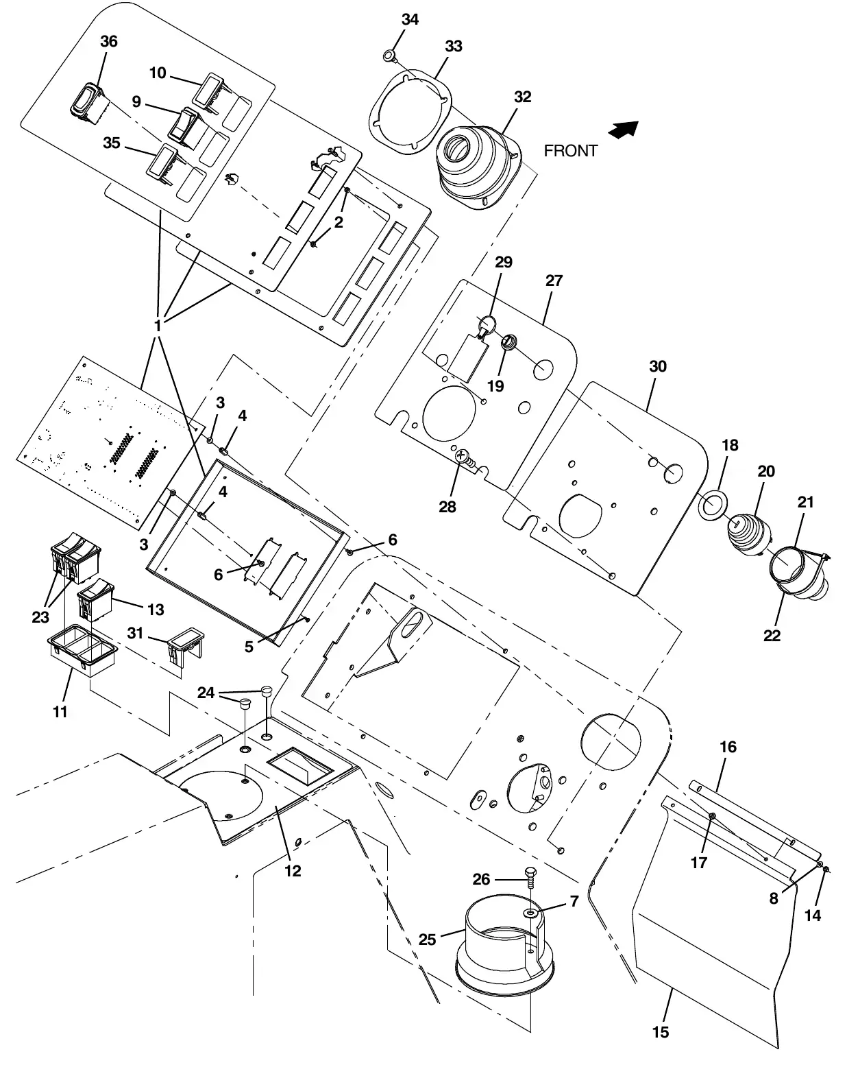 Tennant M20 instrument panel group exploded view