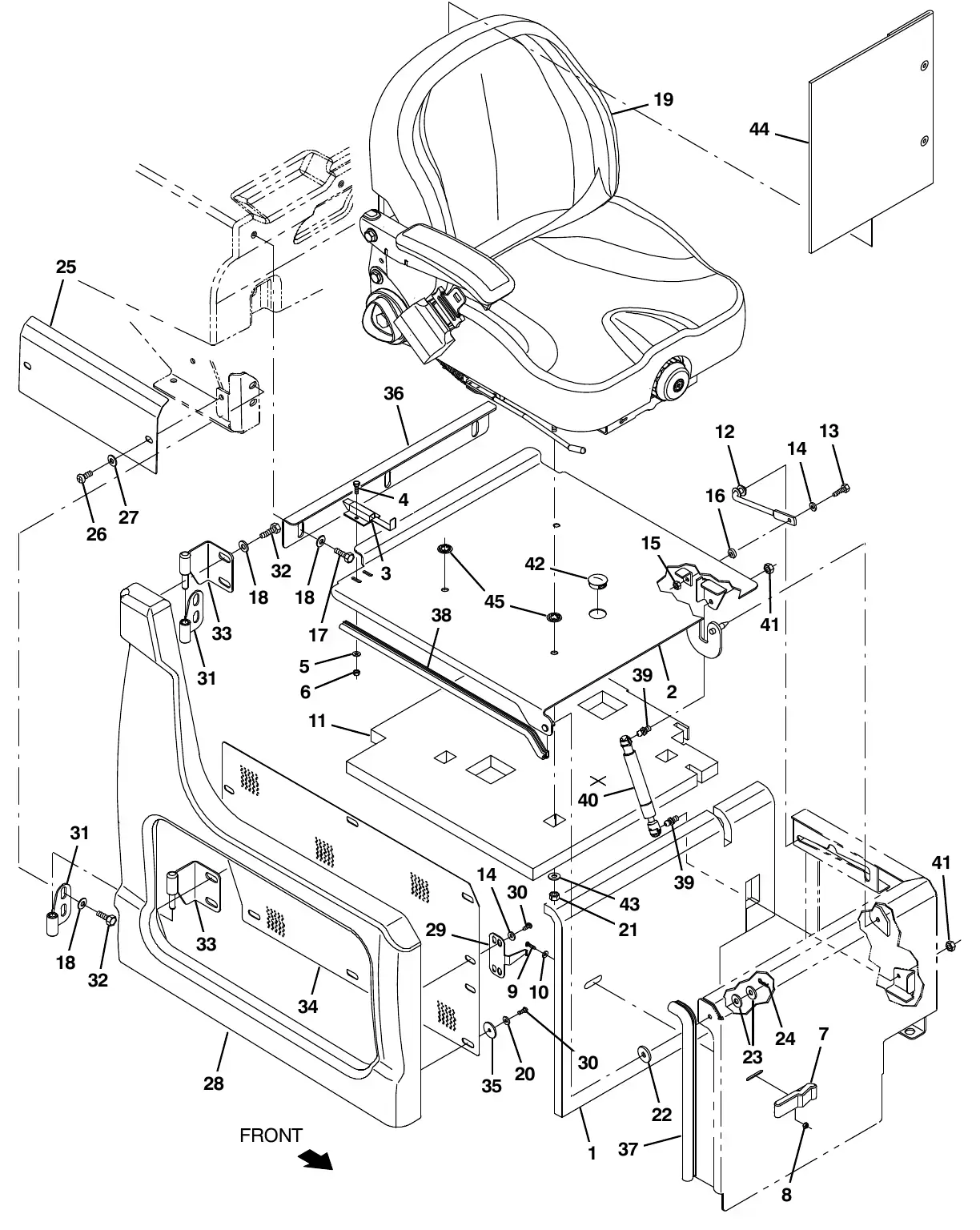 Tennant M20 seat group exploded view