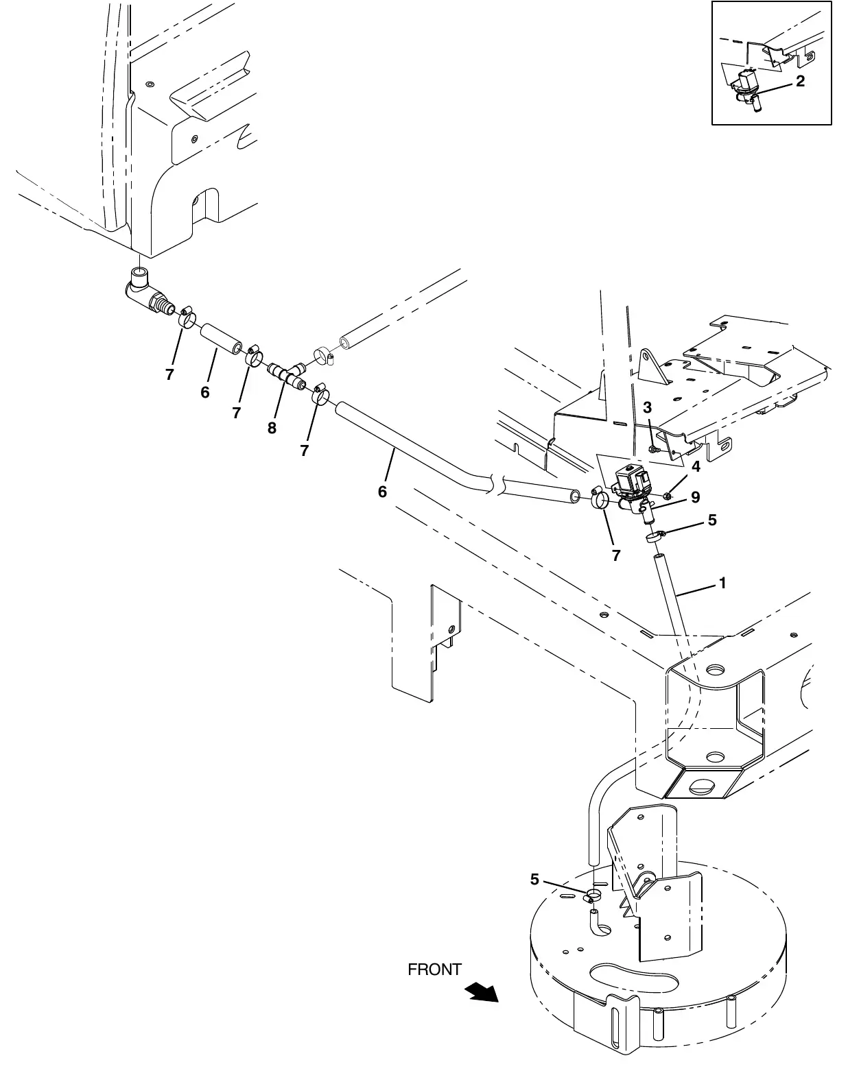 Tennant M20 side brush solution control group (008000 - 014000) exploded view