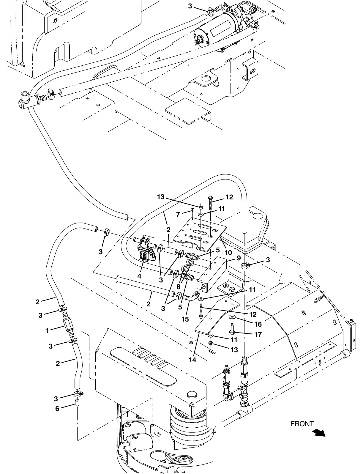 Tennant M20 side brush solution control group (014001 - ) exploded view