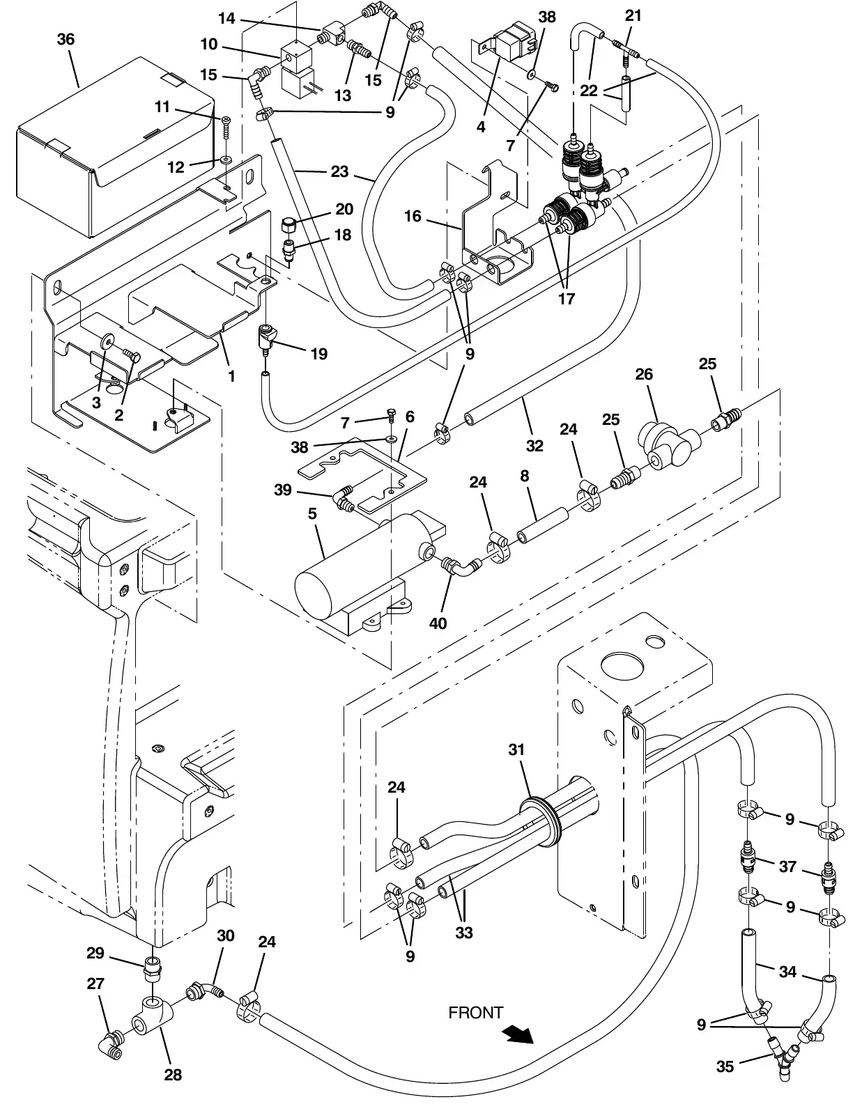 Tennant M20 fast pumps and detergent group exploded view