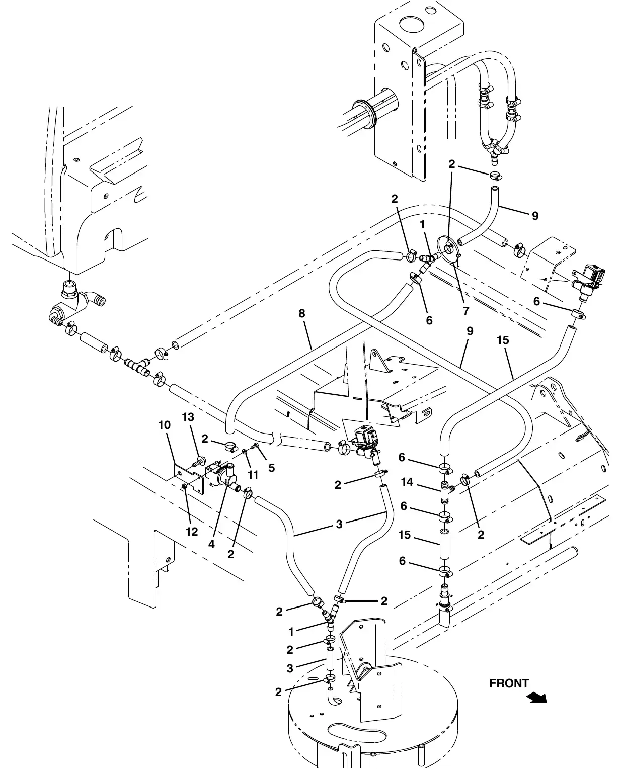 Tennant M20 fast solution supply group with side brush exploded view