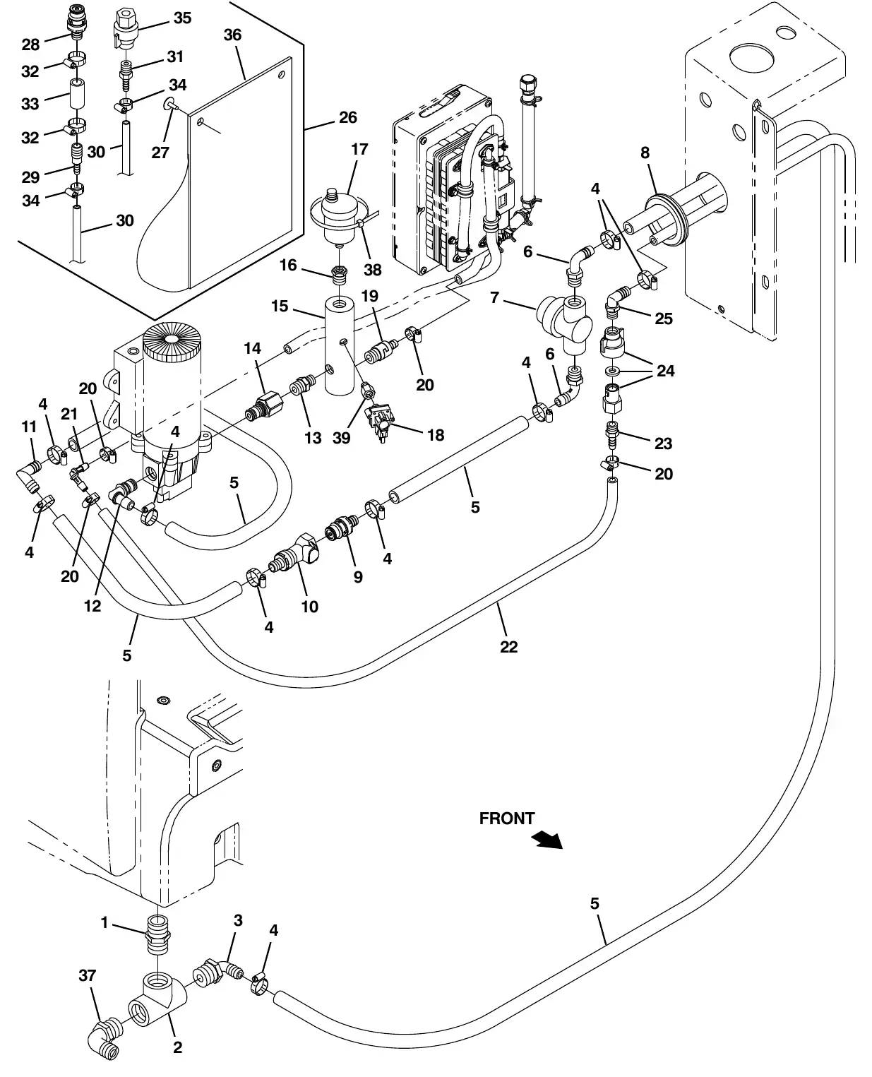 Tennant M20 ec - h20 solution pump supply group (008000 - 014000) exploded view