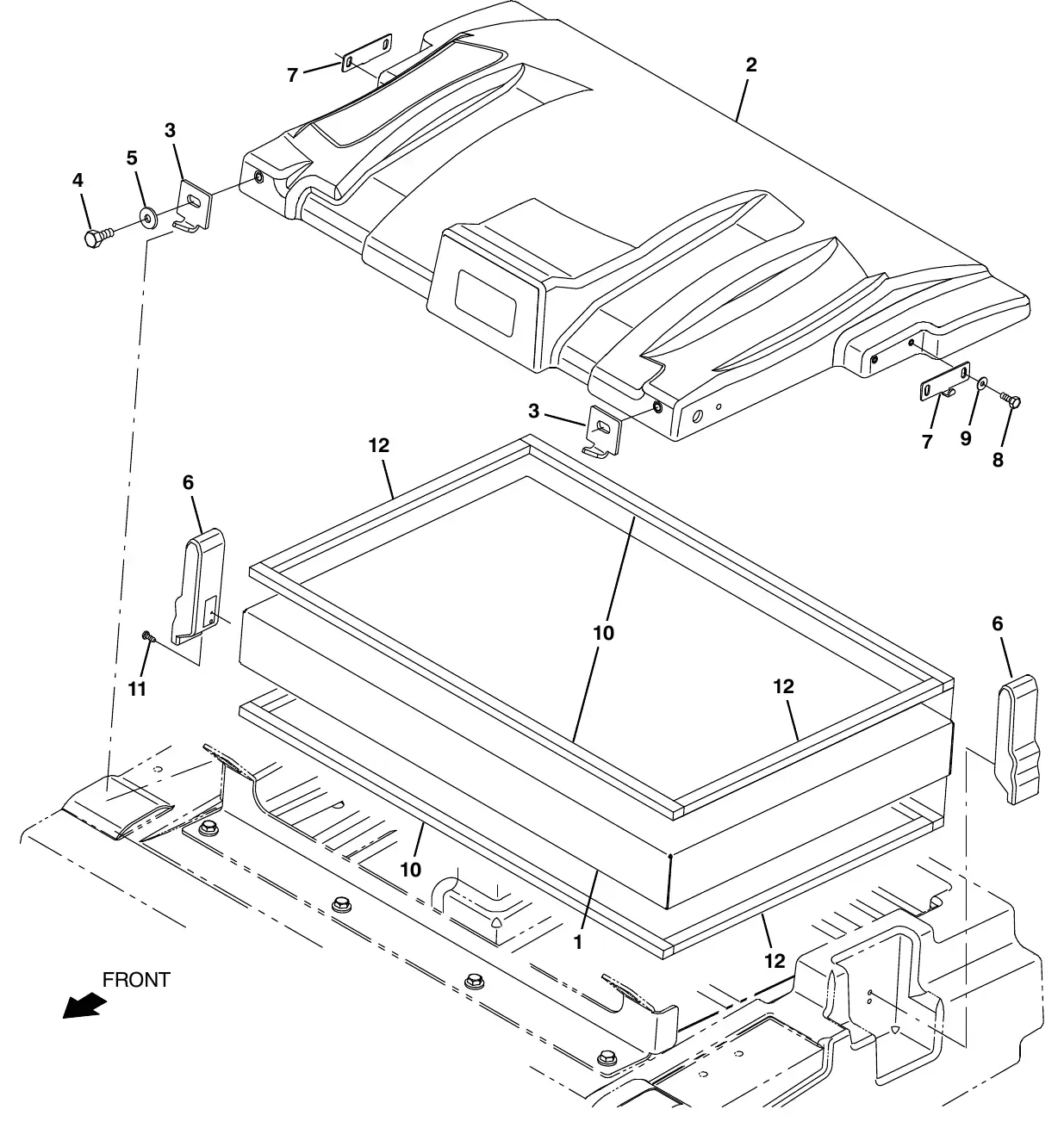 Tennant M20 wet dust control hopper cover group (010900 - ) exploded view