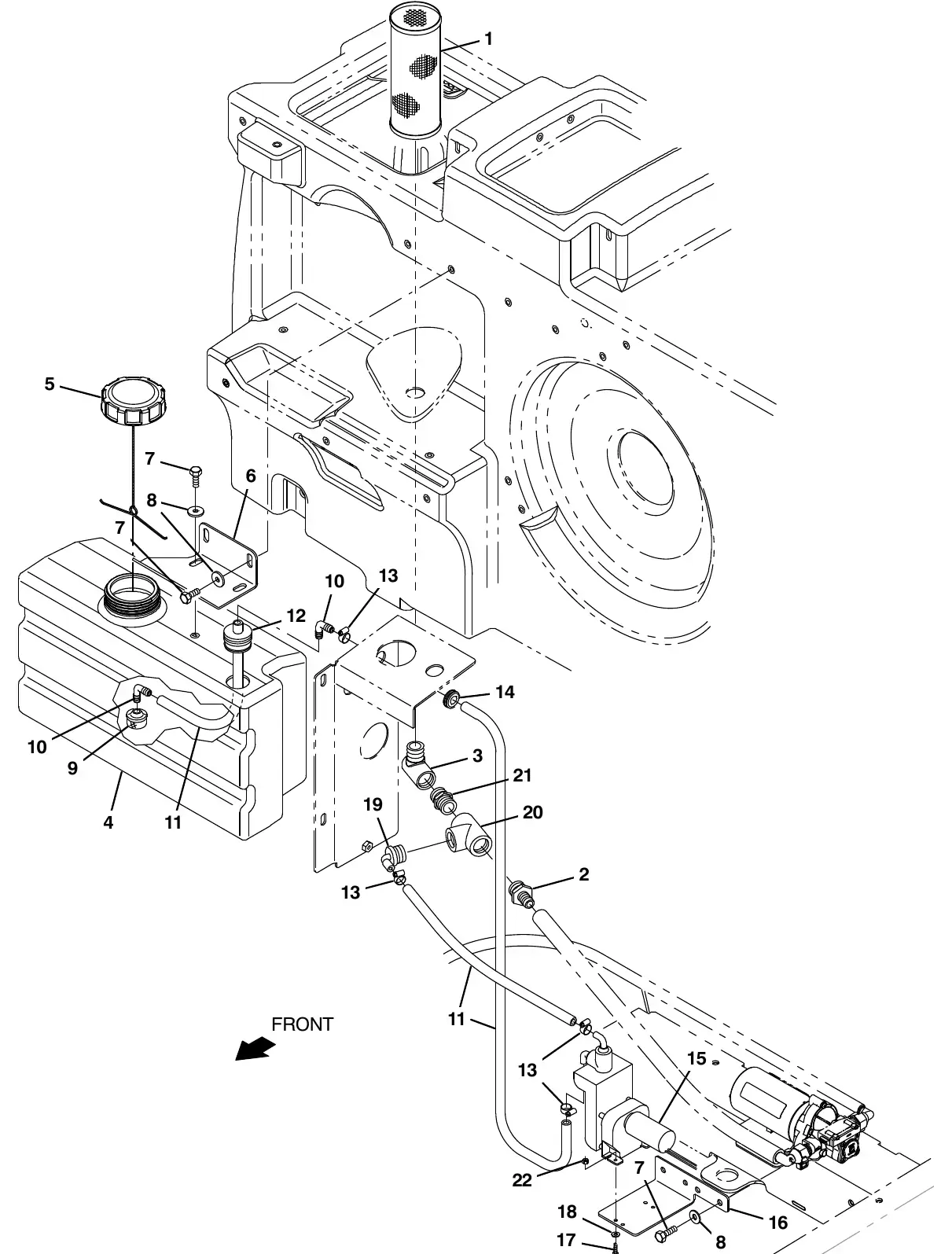 Tennant M20 detergent metering group (014001 - ) exploded view