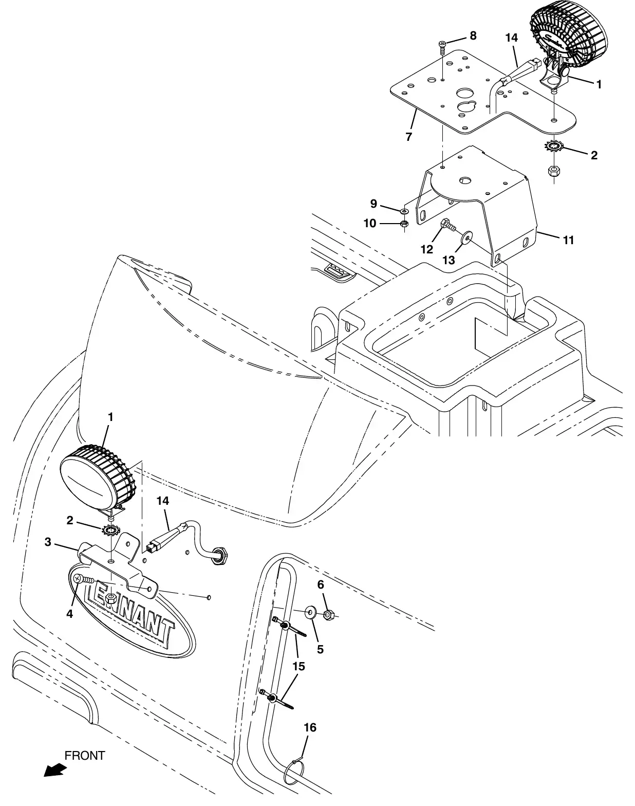 Tennant M20 spotlight kit, blue exploded view