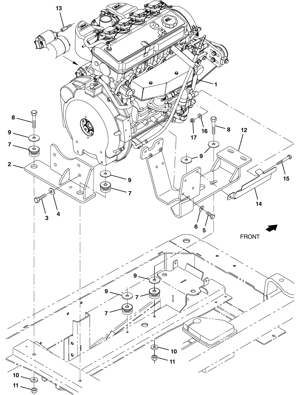 Tennant M20 mitsubishi engine and mount group, gas exploded view
