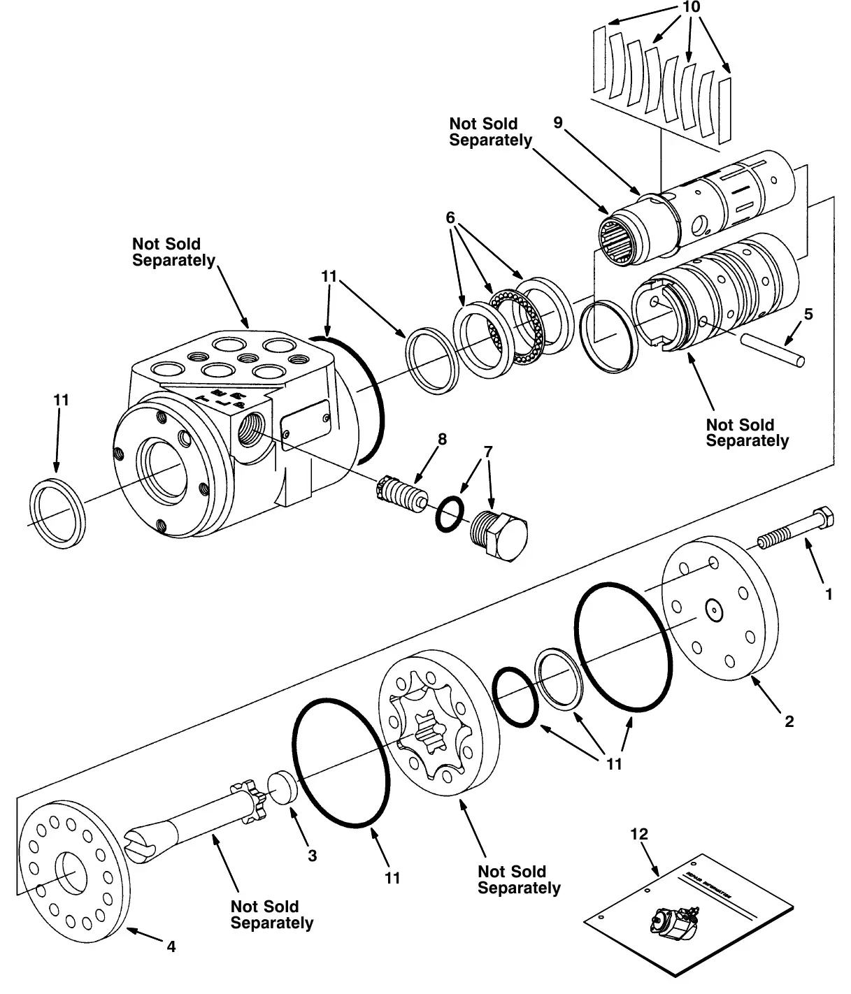 Tennant M20 hydraulic steering valve breakdown, 1024260 exploded view