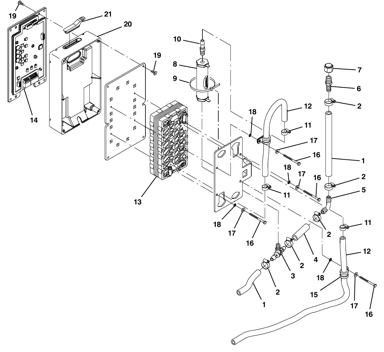 Tennant M20 ec - h20 module assembly breakdown, 9007882 exploded view