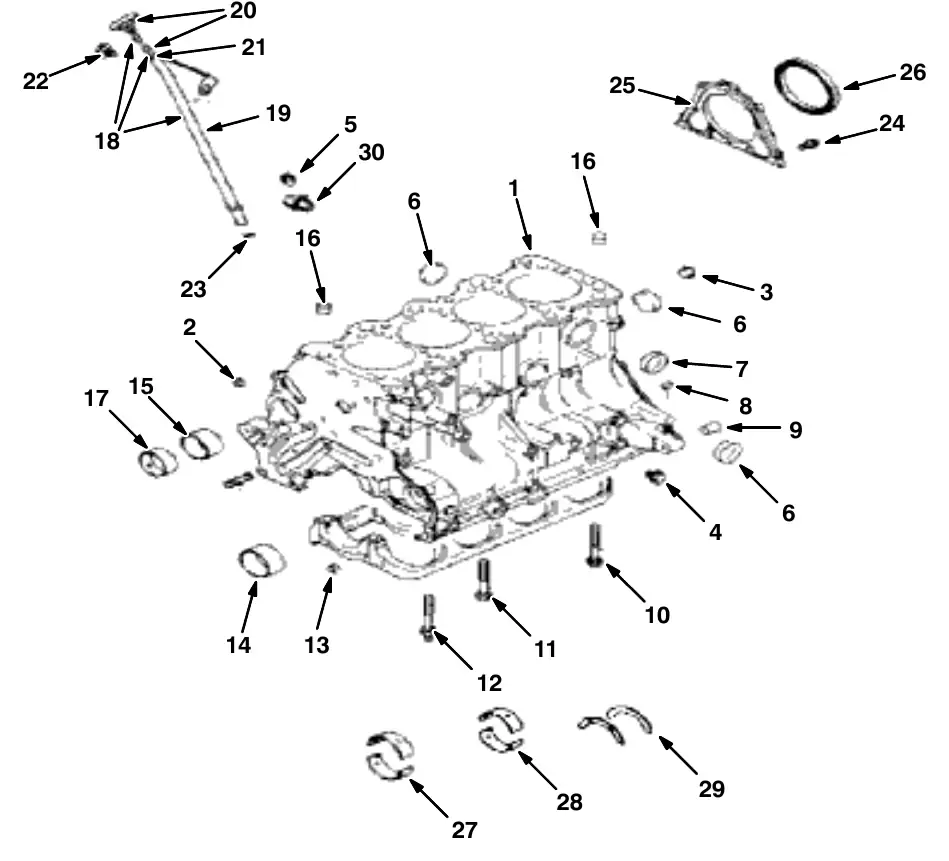 Tennant M20 cylinder block group exploded view